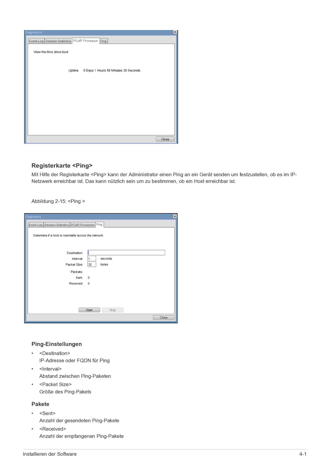 Samsung LF22NPBHBNP/EN manual Registerkarte Ping, Ping-Einstellungen 