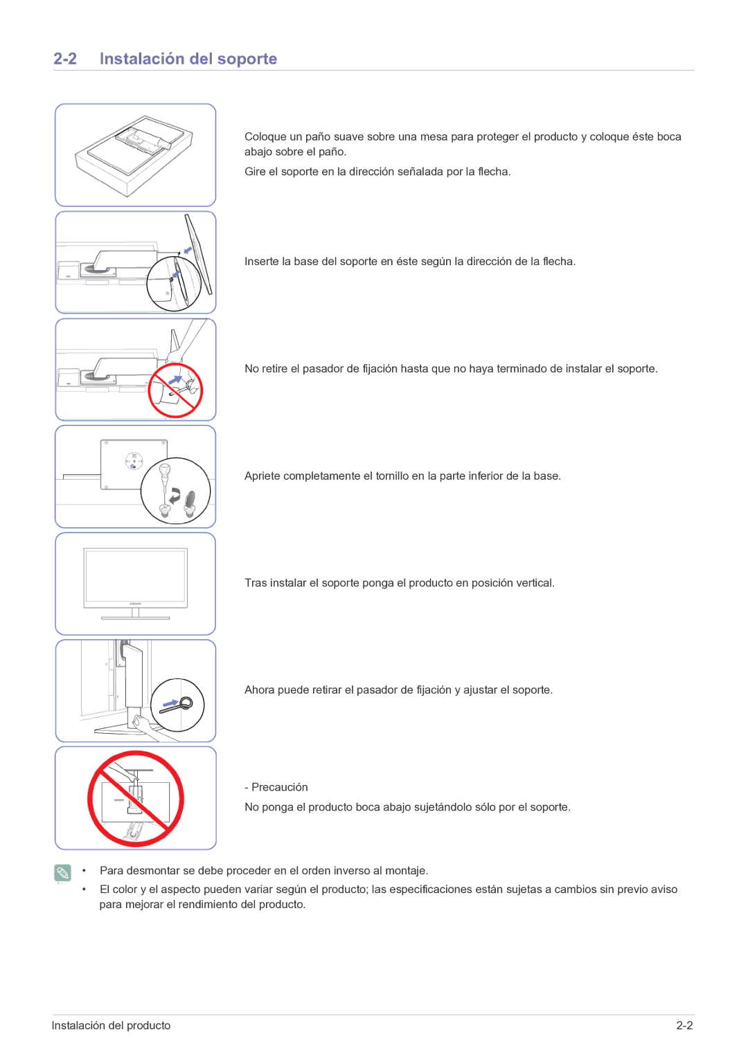 Samsung LF22NPBHBNP/EN manual Instalación del soporte 