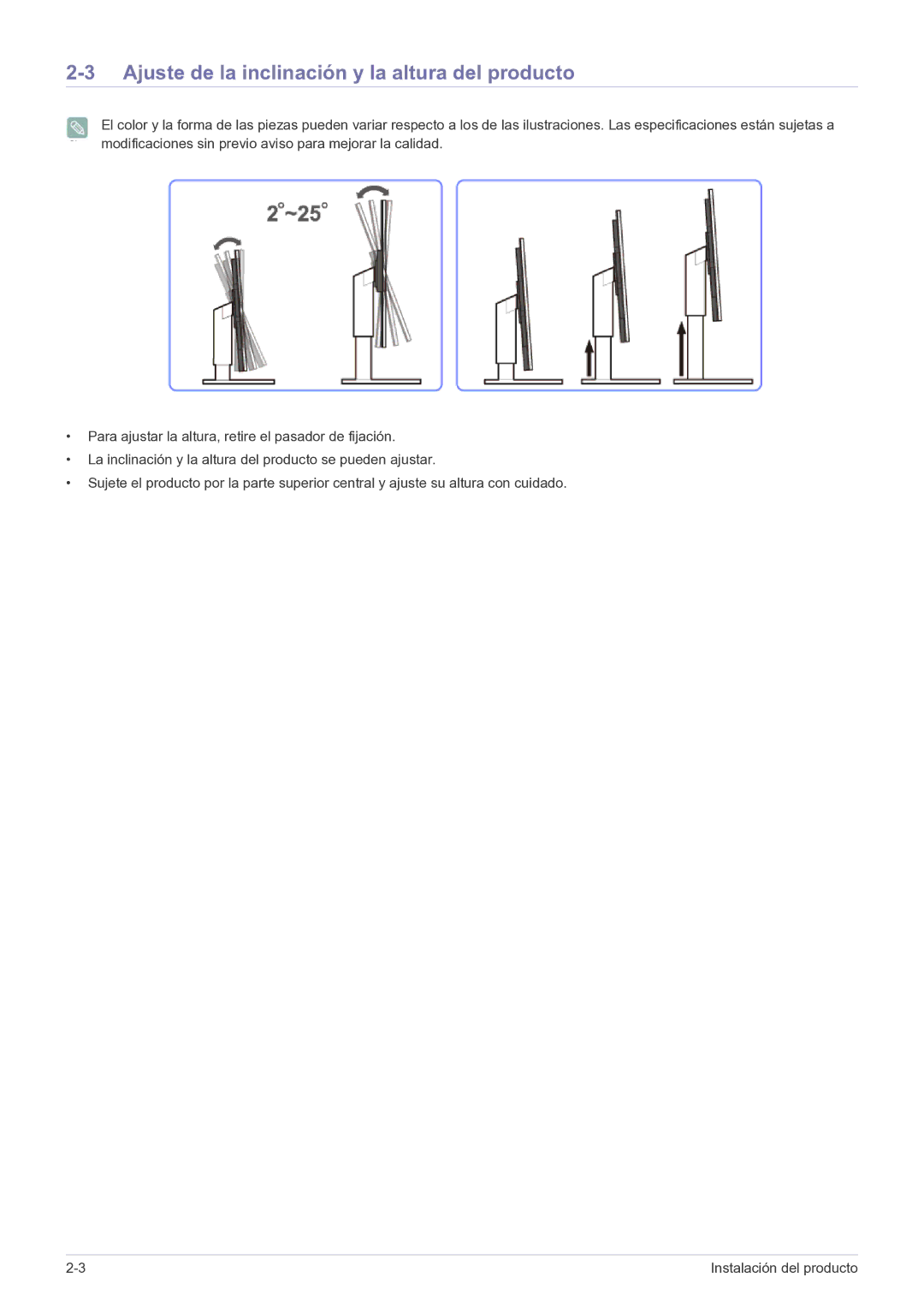 Samsung LF22NPBHBNP/EN manual Ajuste de la inclinación y la altura del producto 