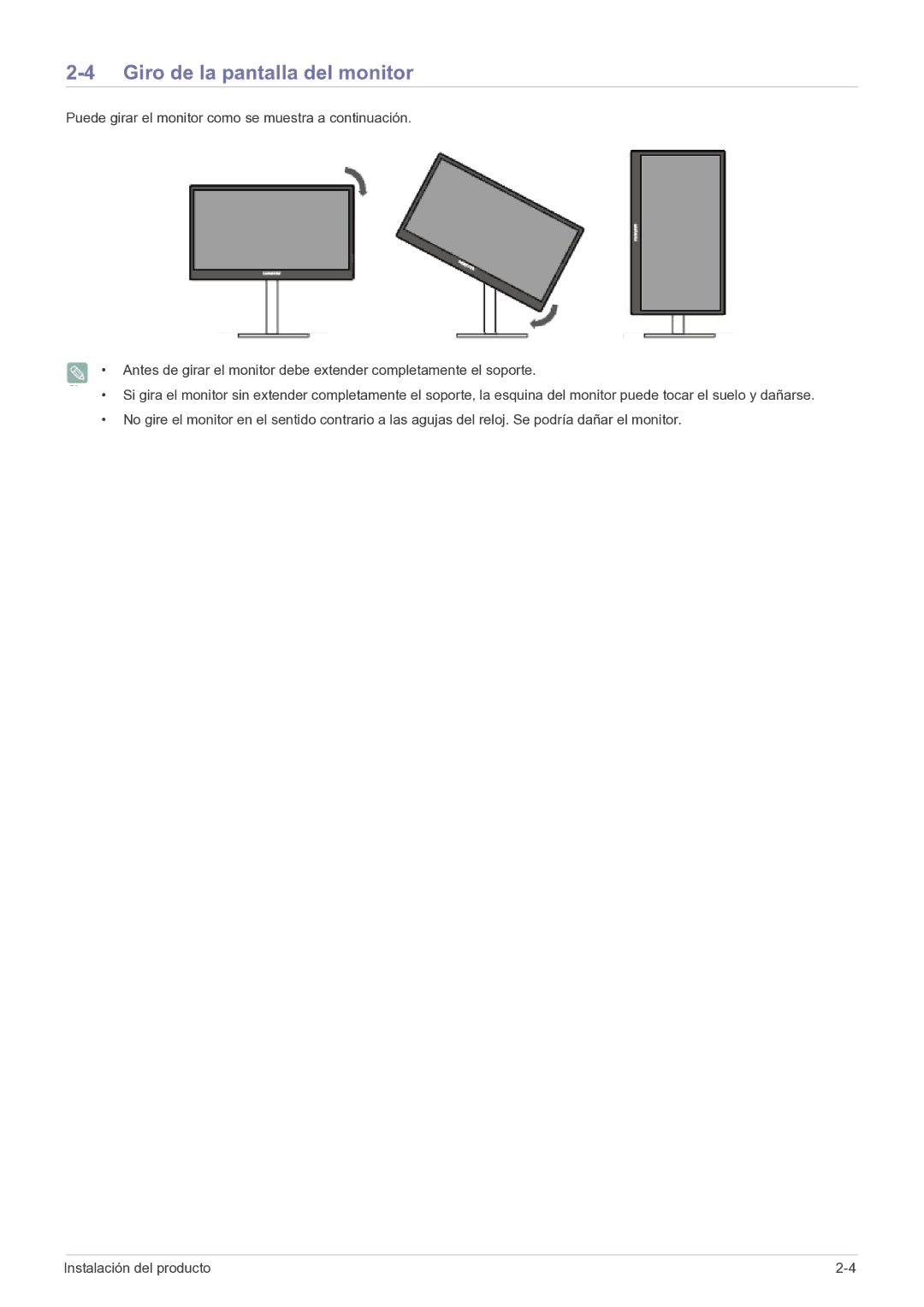 Samsung LF22NPBHBNP/EN manual Giro de la pantalla del monitor 