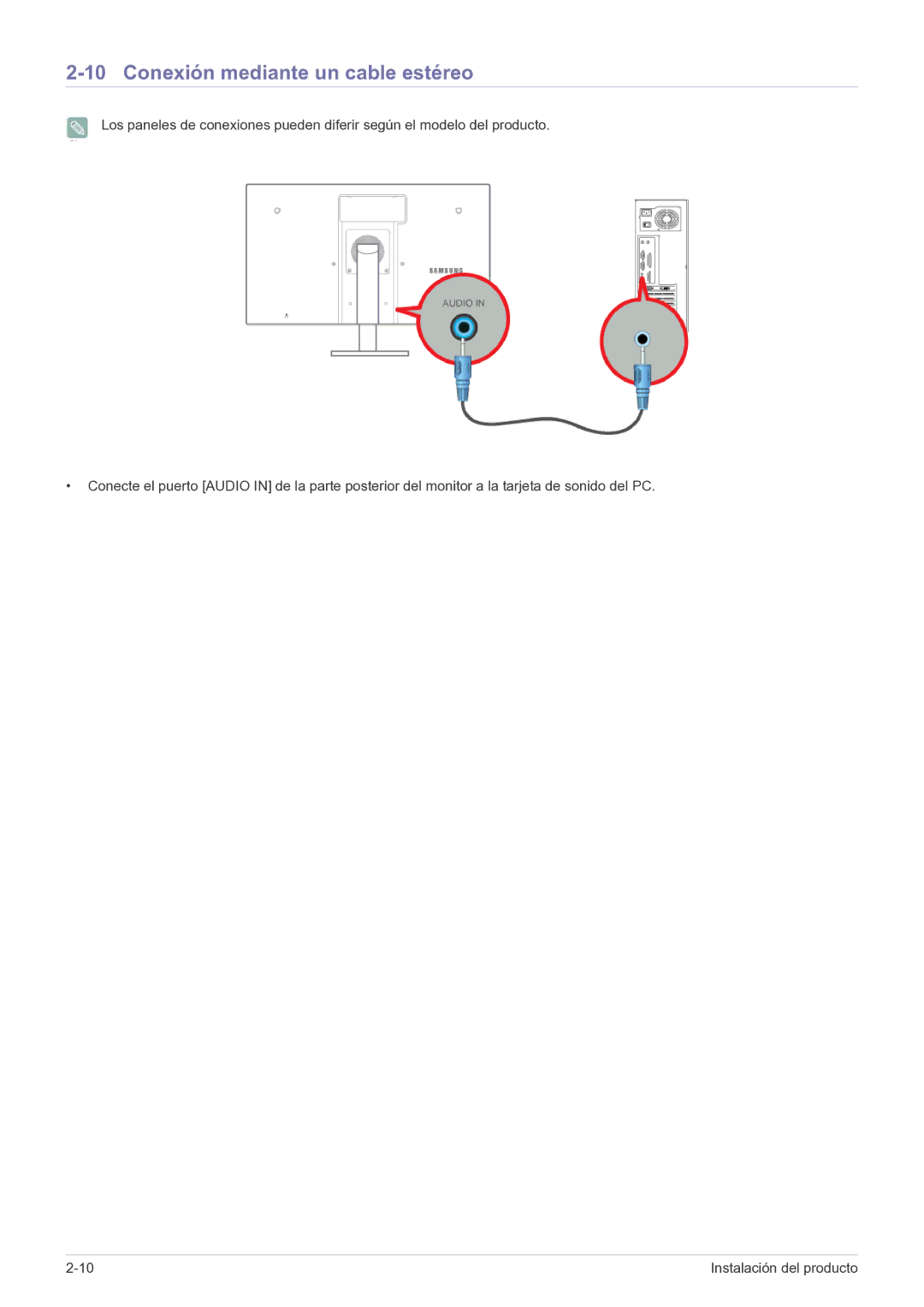 Samsung LF22NPBHBNP/EN manual Conexión mediante un cable estéreo 