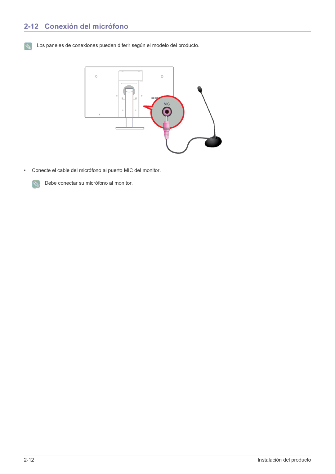 Samsung LF22NPBHBNP/EN manual Conexión del micrófono 