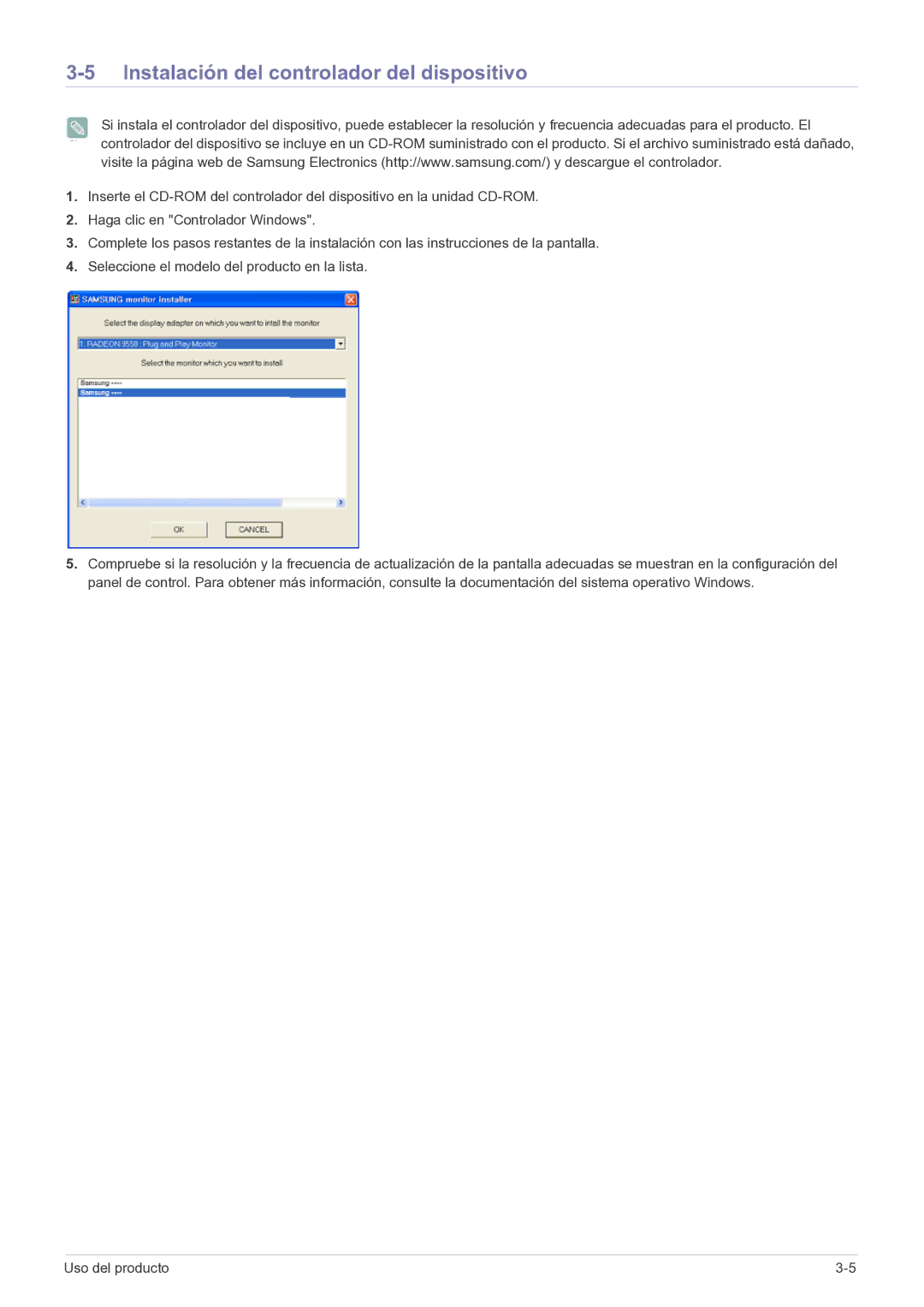 Samsung LF22NPBHBNP/EN manual Instalación del controlador del dispositivo 