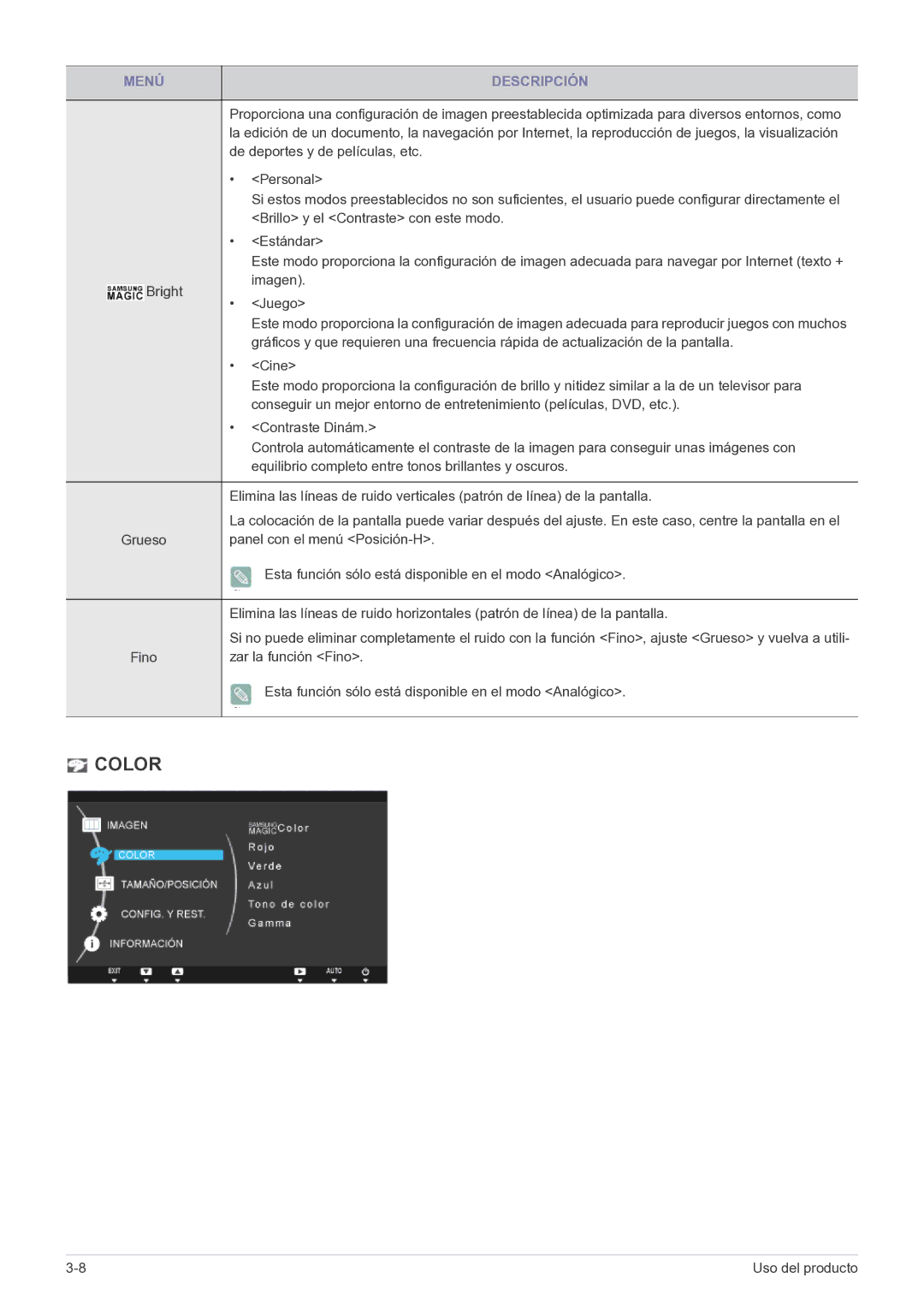 Samsung LF22NPBHBNP/EN manual Color 