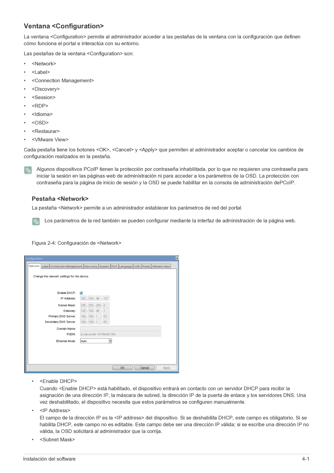 Samsung LF22NPBHBNP/EN manual Ventana Configuration, Pestaña Network 