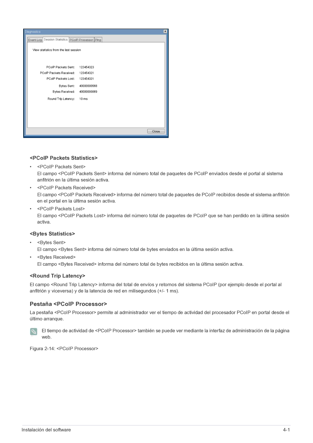 Samsung LF22NPBHBNP/EN manual Pestaña PCoIP Processor, PCoIP Packets Statistics 