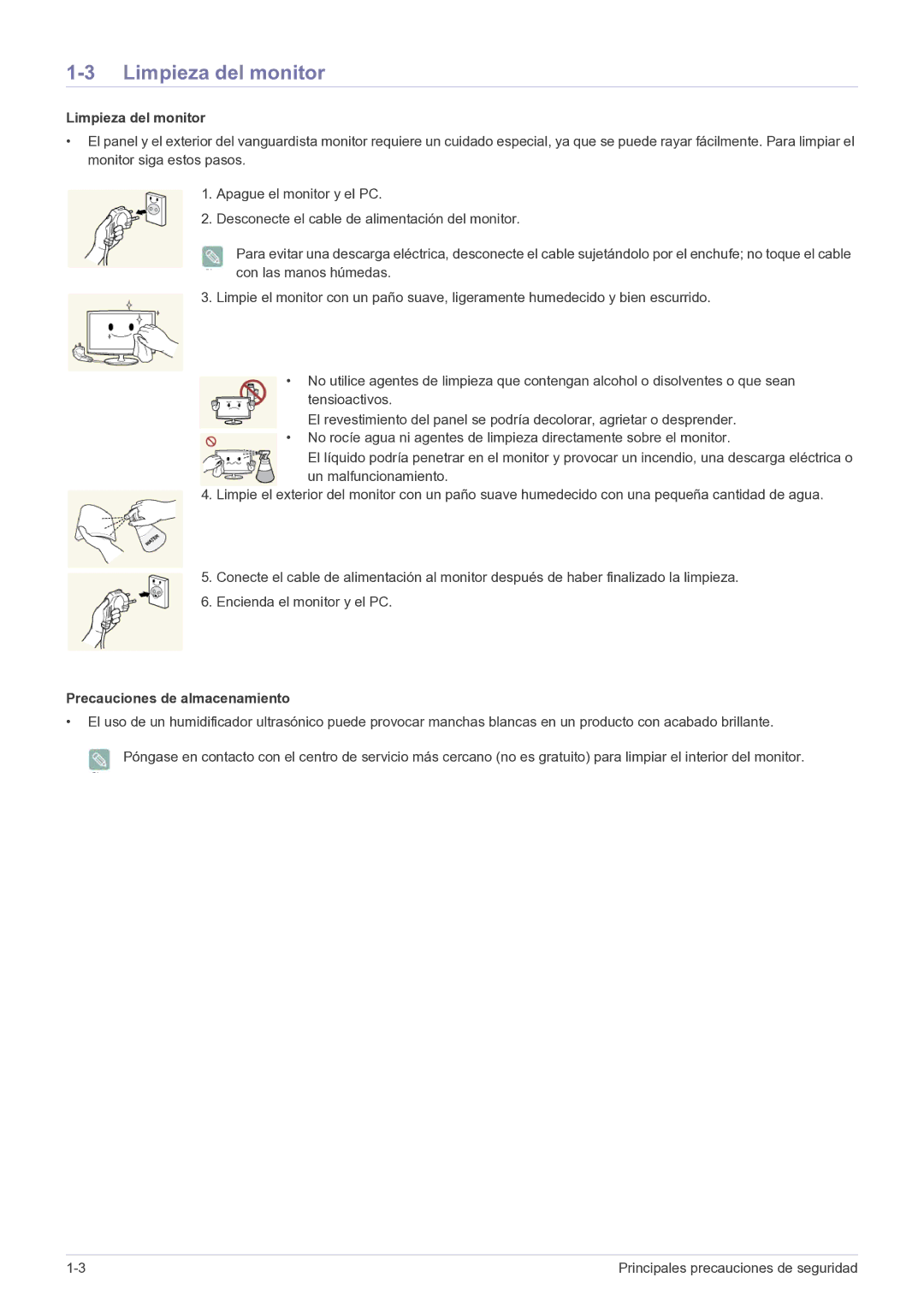 Samsung LF22NPBHBNP/EN manual Limpieza del monitor, Precauciones de almacenamiento 