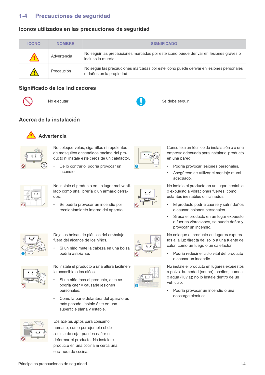 Samsung LF22NPBHBNP/EN manual Precauciones de seguridad, Iconos utilizados en las precauciones de seguridad, Advertencia 