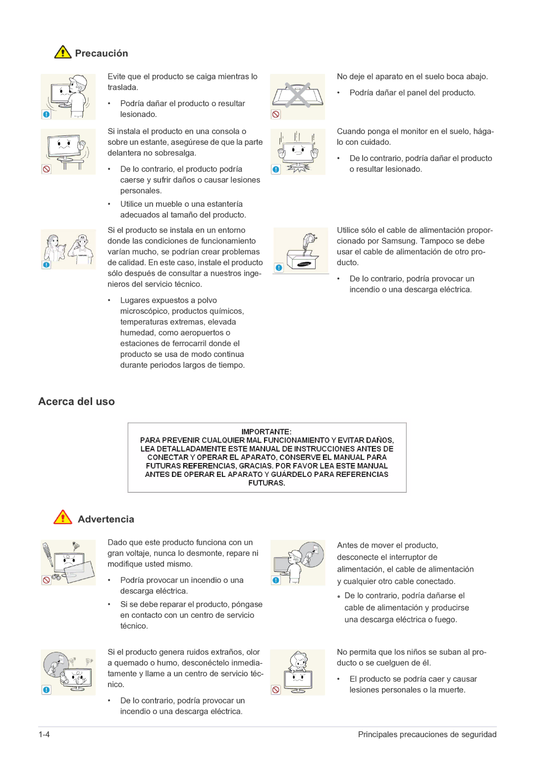 Samsung LF22NPBHBNP/EN manual Acerca del uso, Precaución 