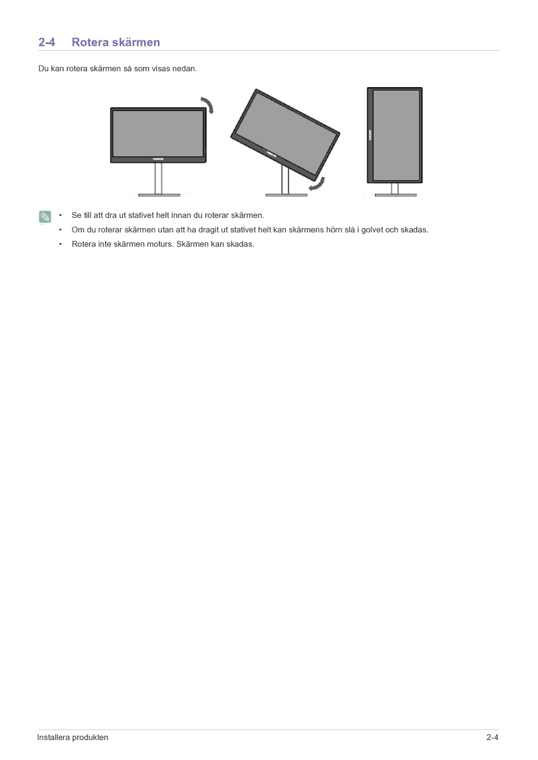 Samsung LF22NPBHBNP/EN manual Rotera skärmen 