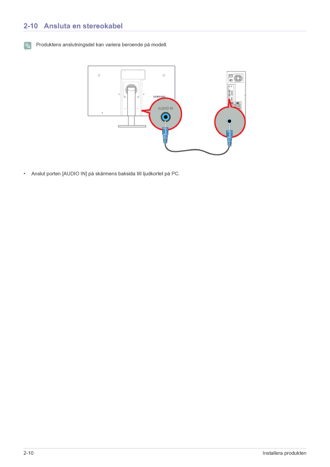 Samsung LF22NPBHBNP/EN manual Ansluta en stereokabel 