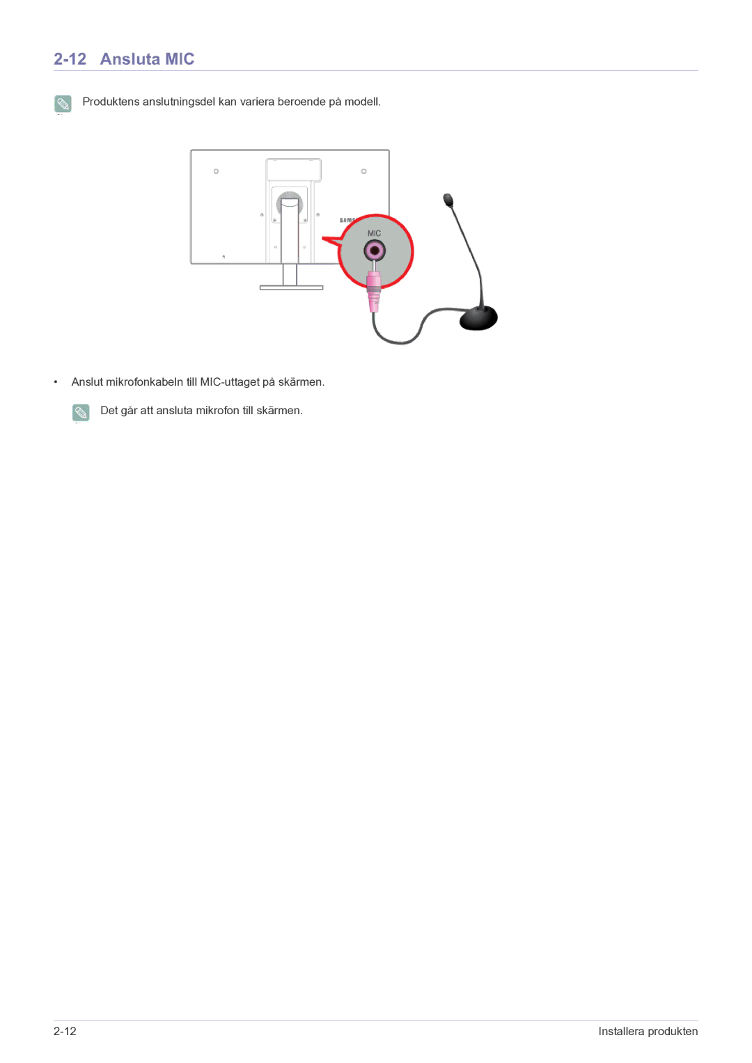 Samsung LF22NPBHBNP/EN manual Ansluta MIC 