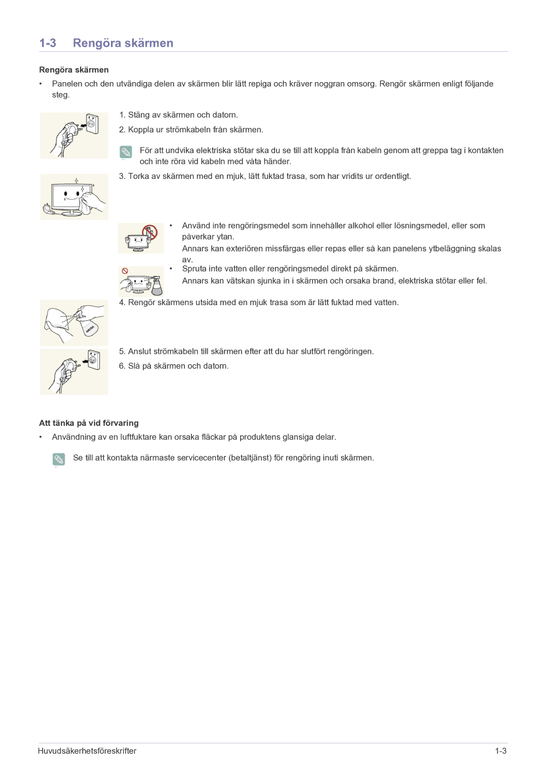 Samsung LF22NPBHBNP/EN manual Rengöra skärmen, Att tänka på vid förvaring 