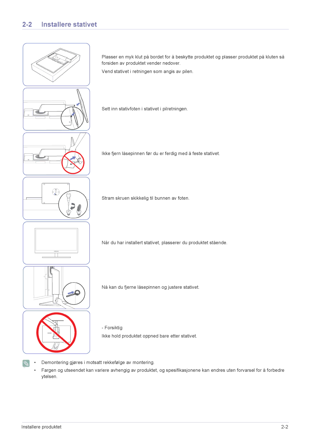 Samsung LF22NPBHBNP/EN manual Installere stativet 