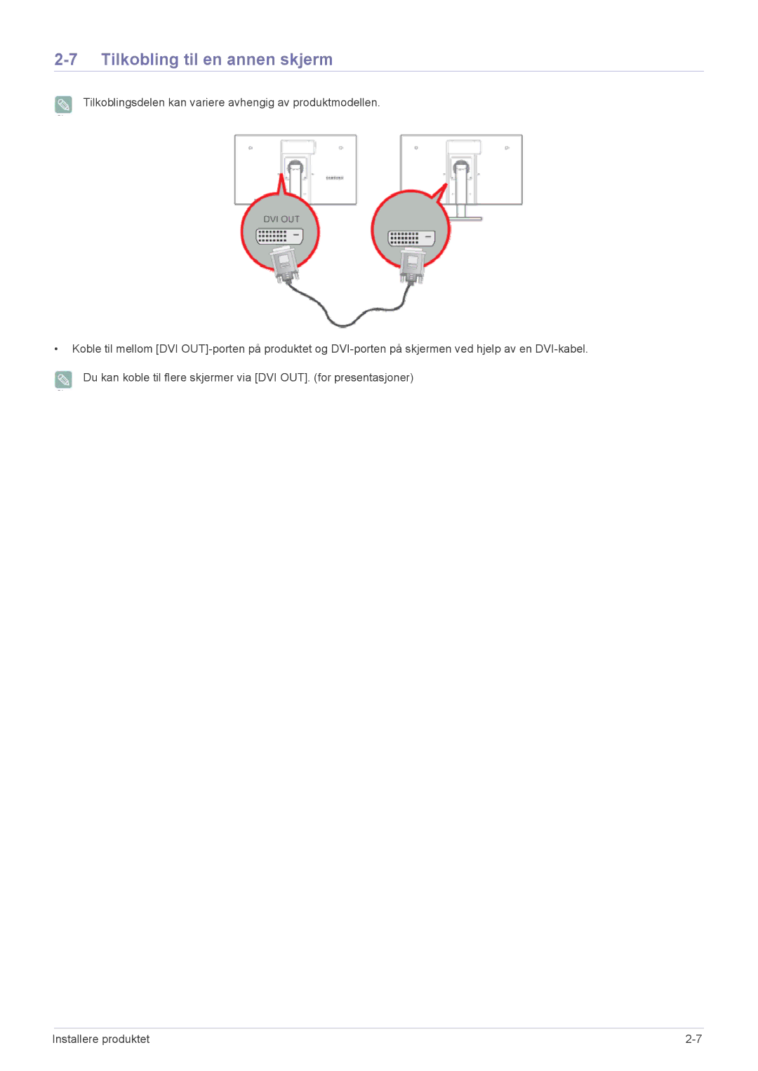 Samsung LF22NPBHBNP/EN manual Tilkobling til en annen skjerm 