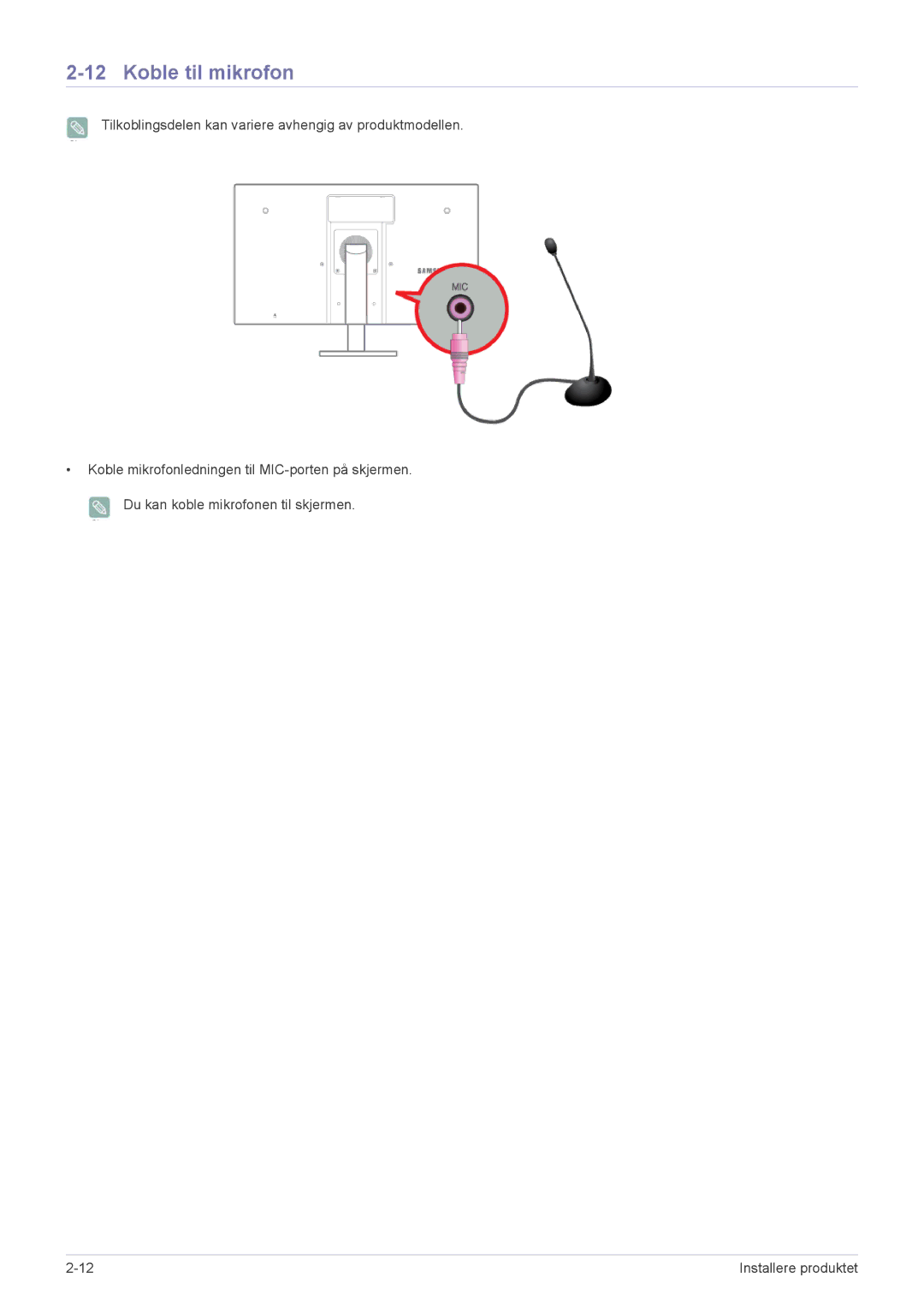 Samsung LF22NPBHBNP/EN manual Koble til mikrofon 