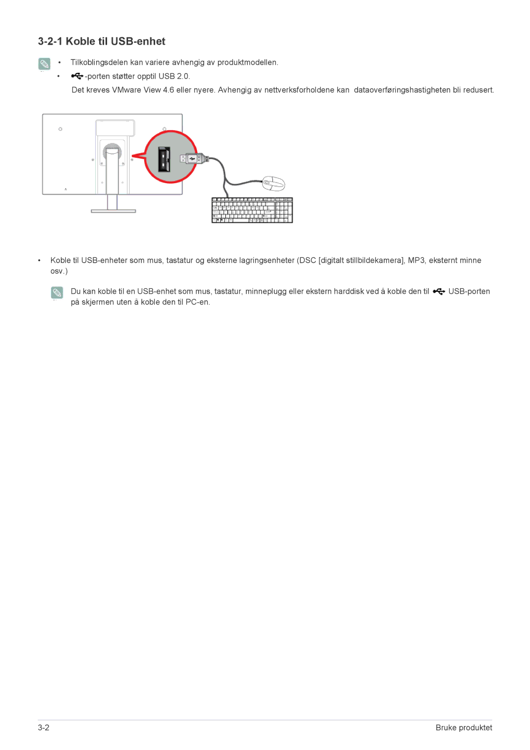 Samsung LF22NPBHBNP/EN manual Koble til USB-enhet 