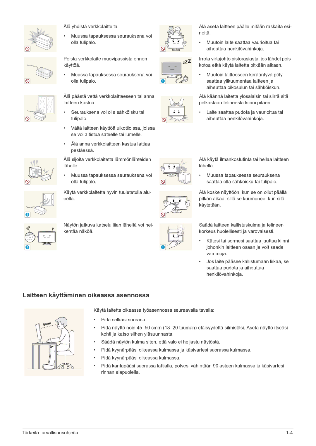 Samsung LF22NPBHBNP/EN manual Laitteen käyttäminen oikeassa asennossa 