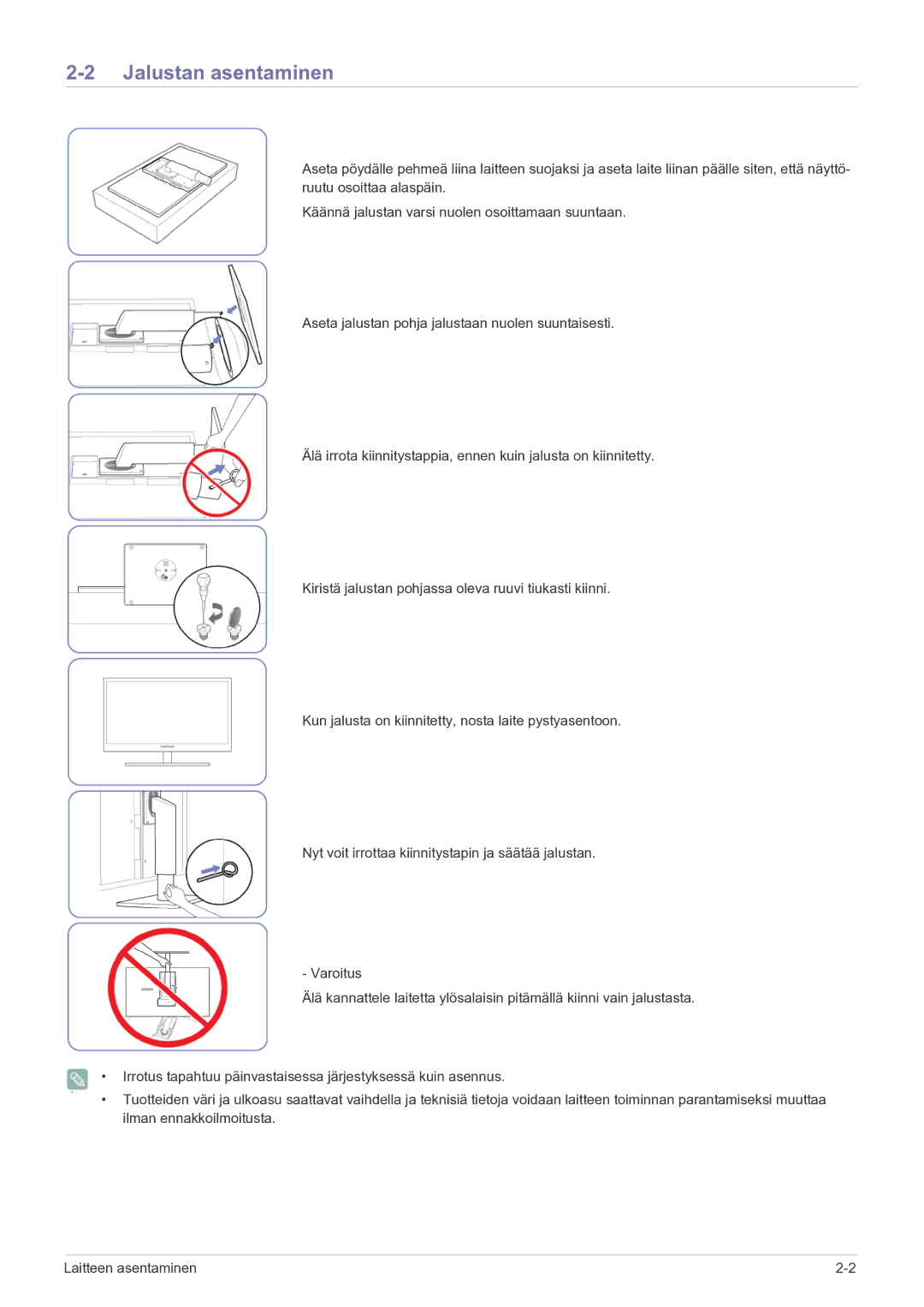 Samsung LF22NPBHBNP/EN manual Jalustan asentaminen 