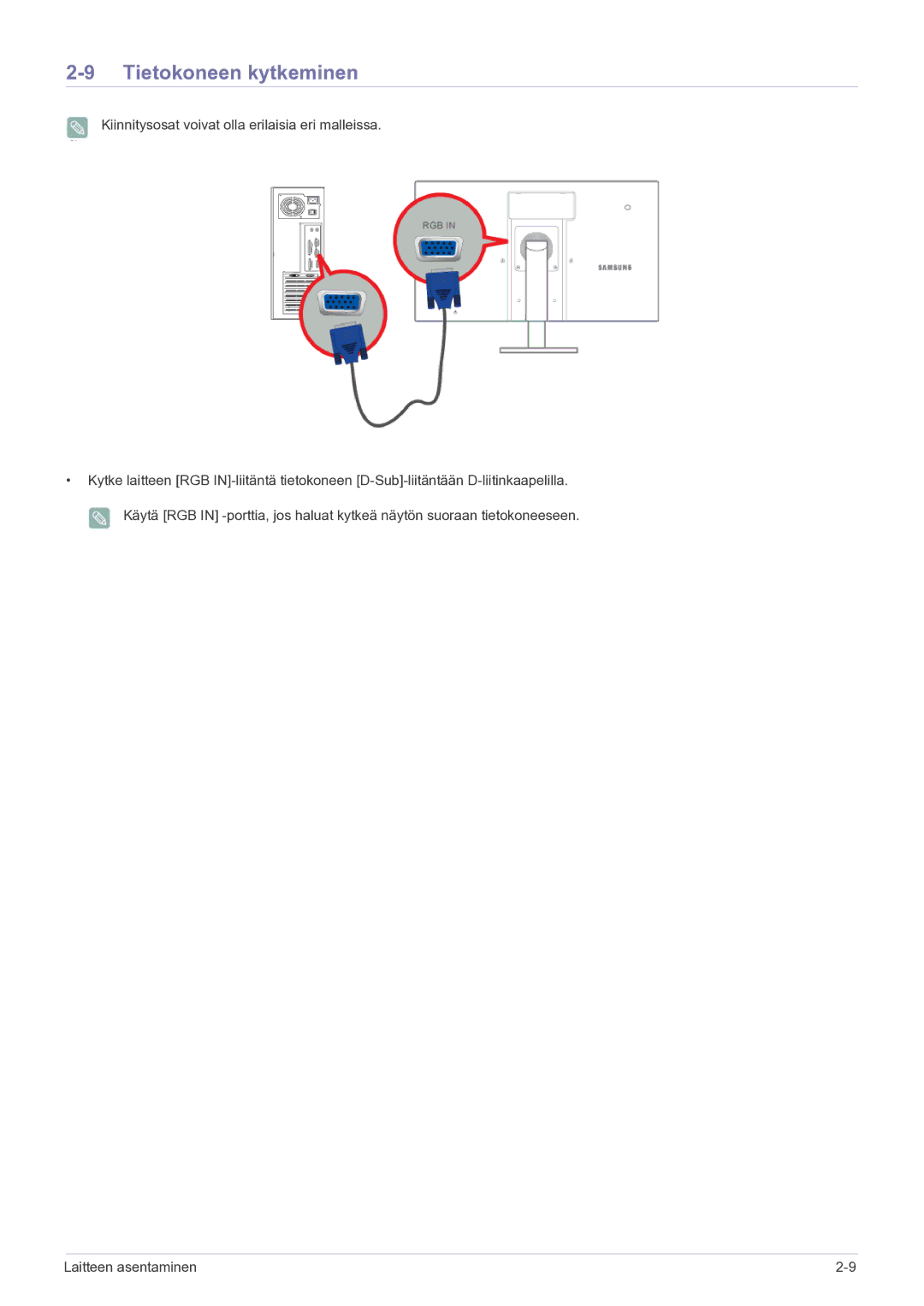 Samsung LF22NPBHBNP/EN manual Tietokoneen kytkeminen 