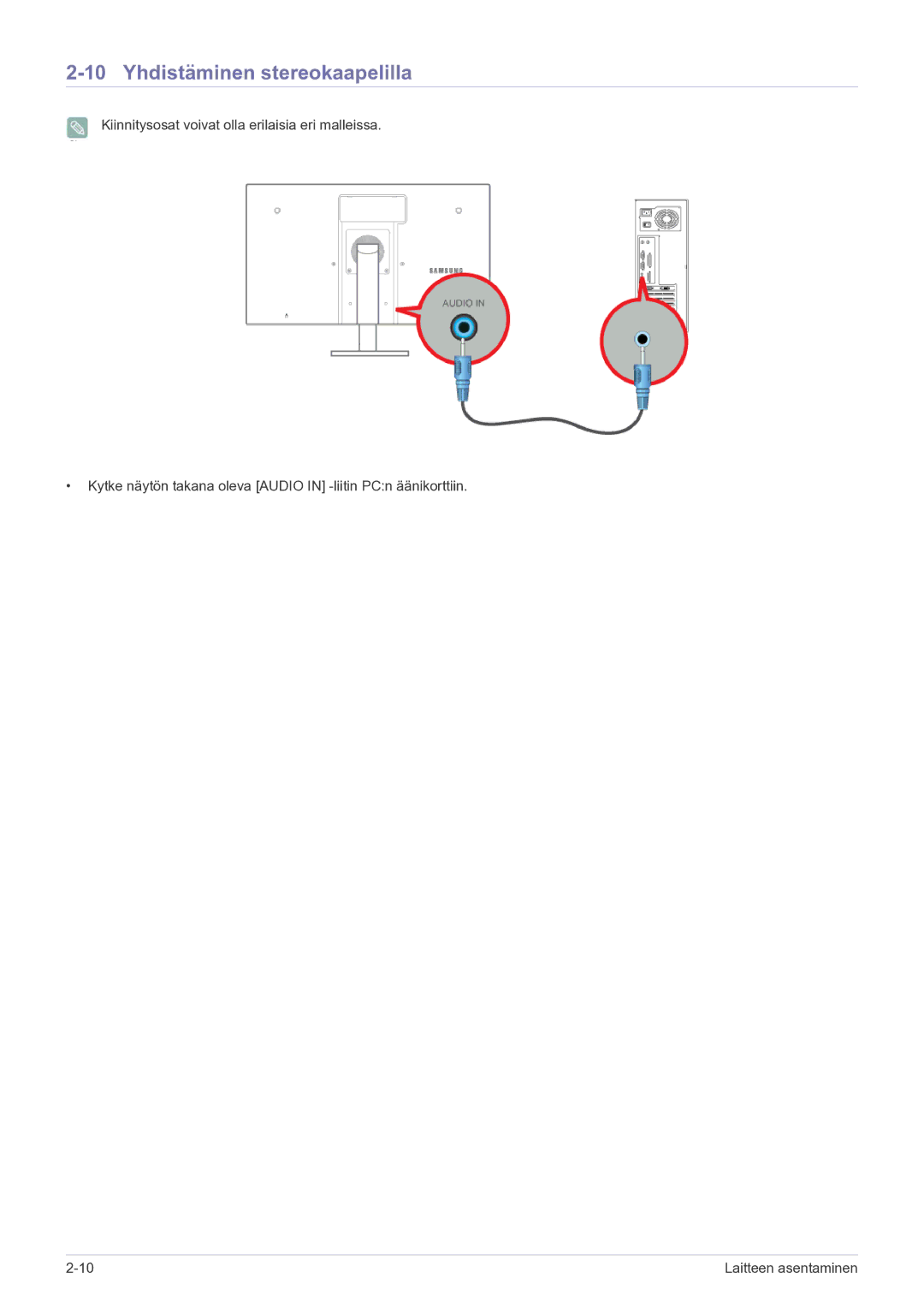 Samsung LF22NPBHBNP/EN manual Yhdistäminen stereokaapelilla 