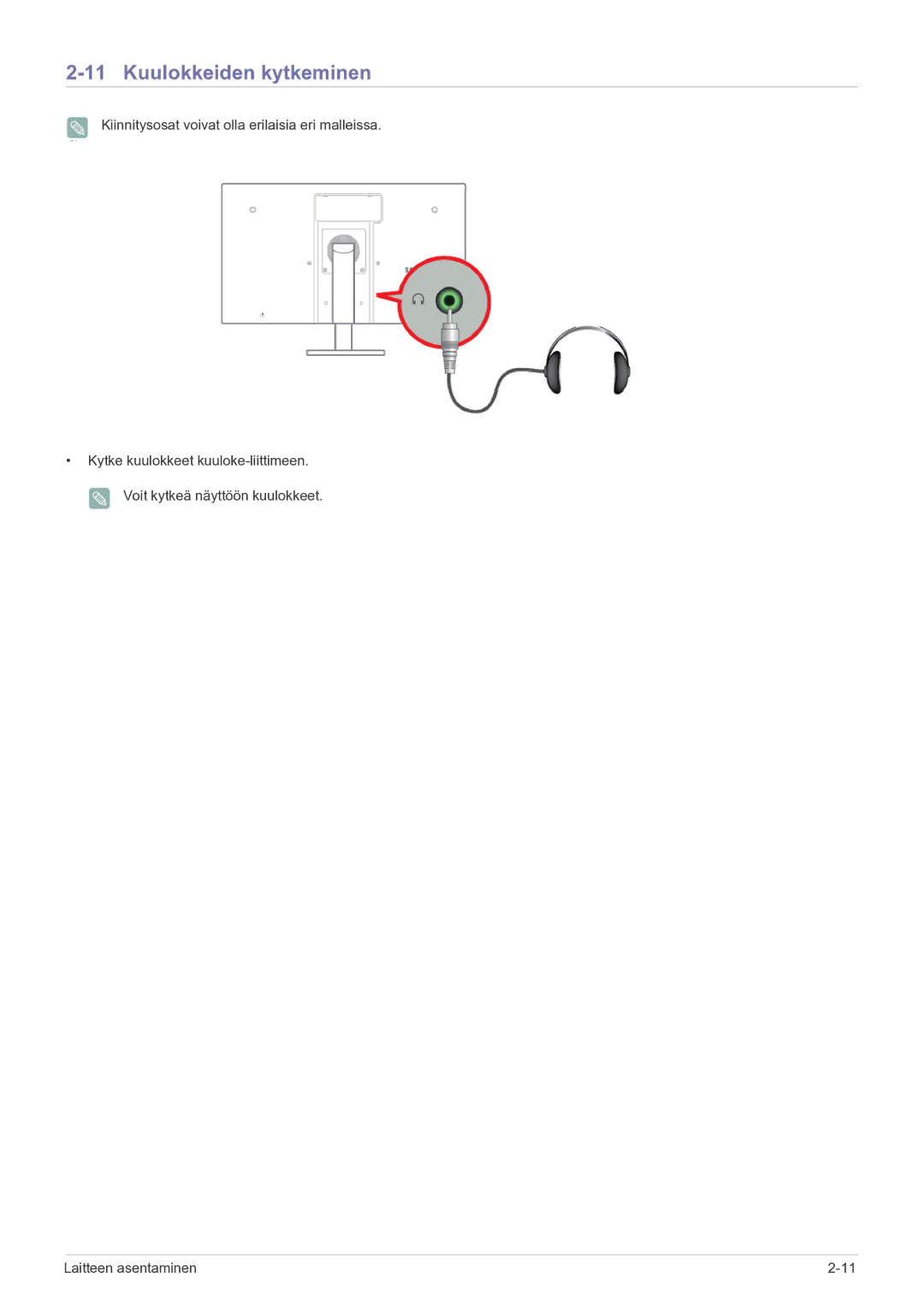 Samsung LF22NPBHBNP/EN manual Kuulokkeiden kytkeminen 