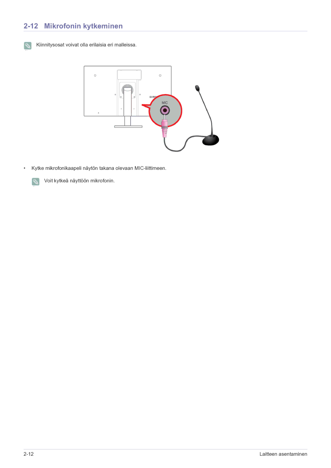 Samsung LF22NPBHBNP/EN manual Mikrofonin kytkeminen 