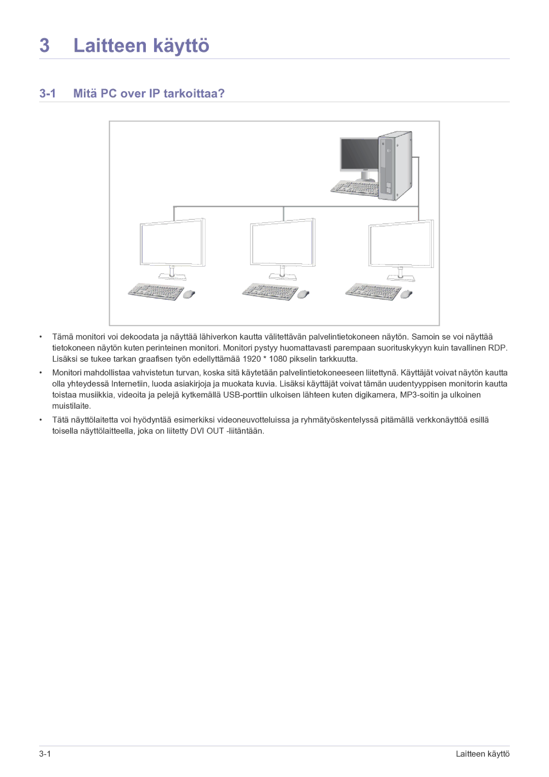 Samsung LF22NPBHBNP/EN manual Laitteen käyttö, Mitä PC over IP tarkoittaa? 