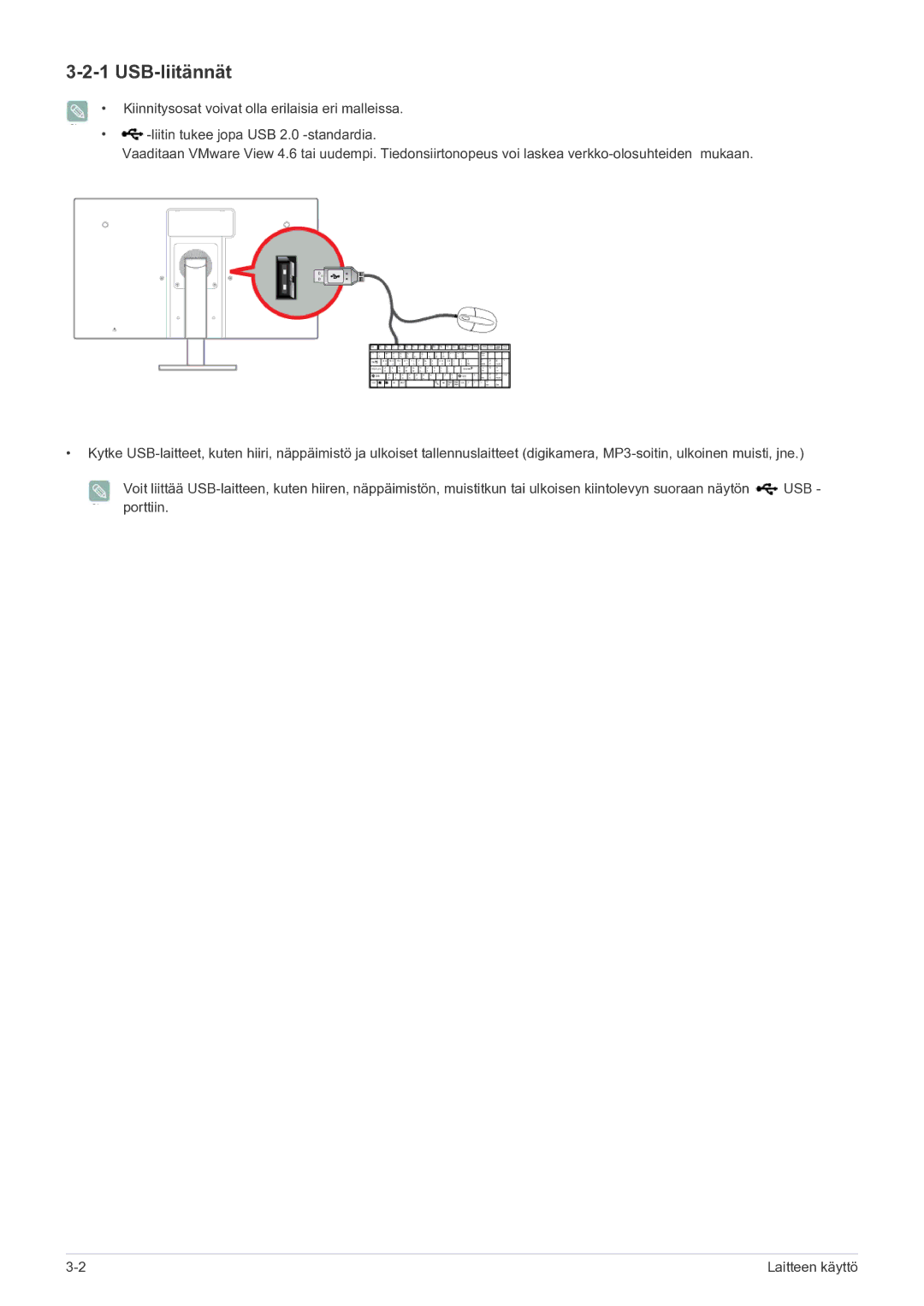 Samsung LF22NPBHBNP/EN manual USB-liitännät 