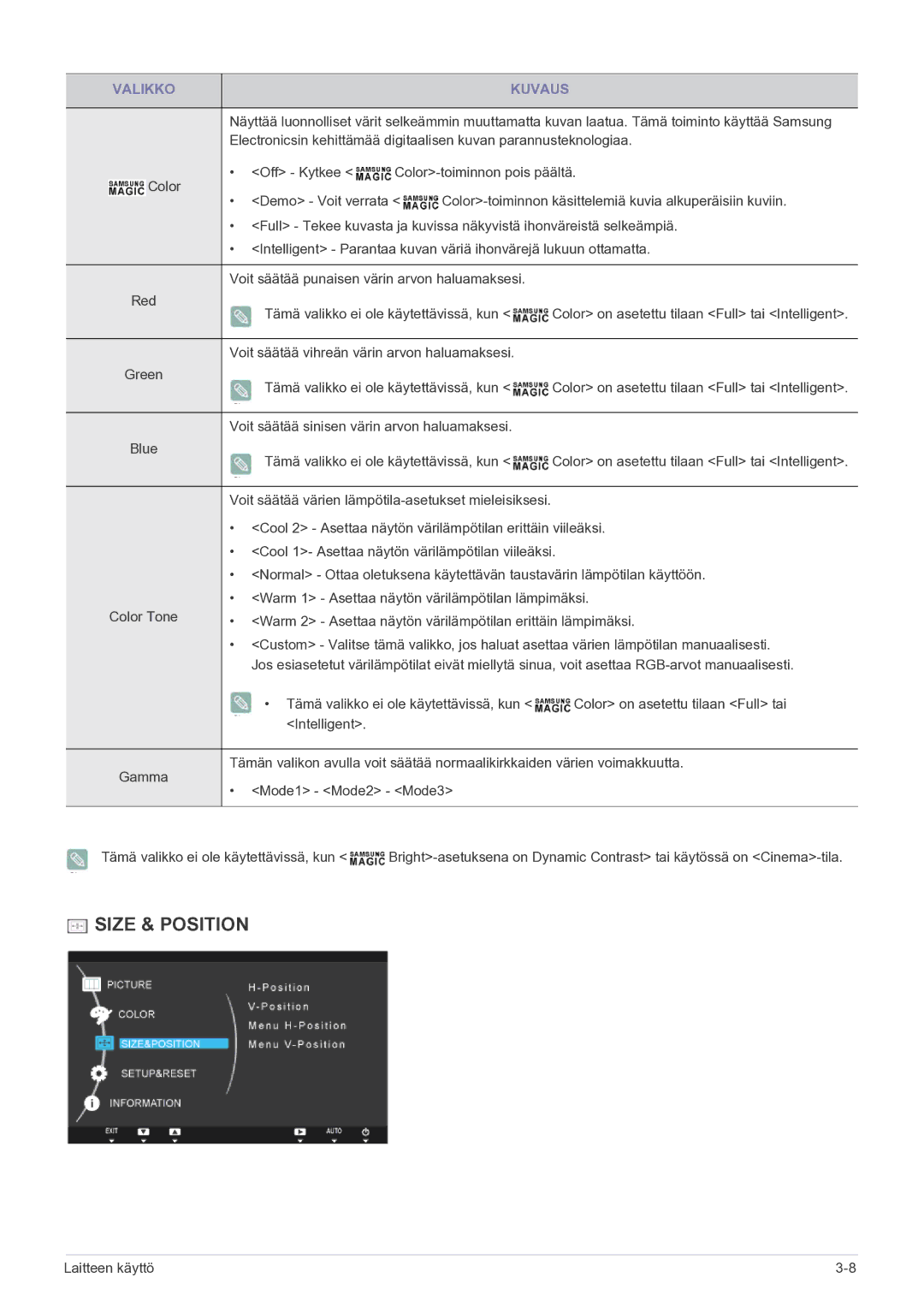 Samsung LF22NPBHBNP/EN manual Size & Position 