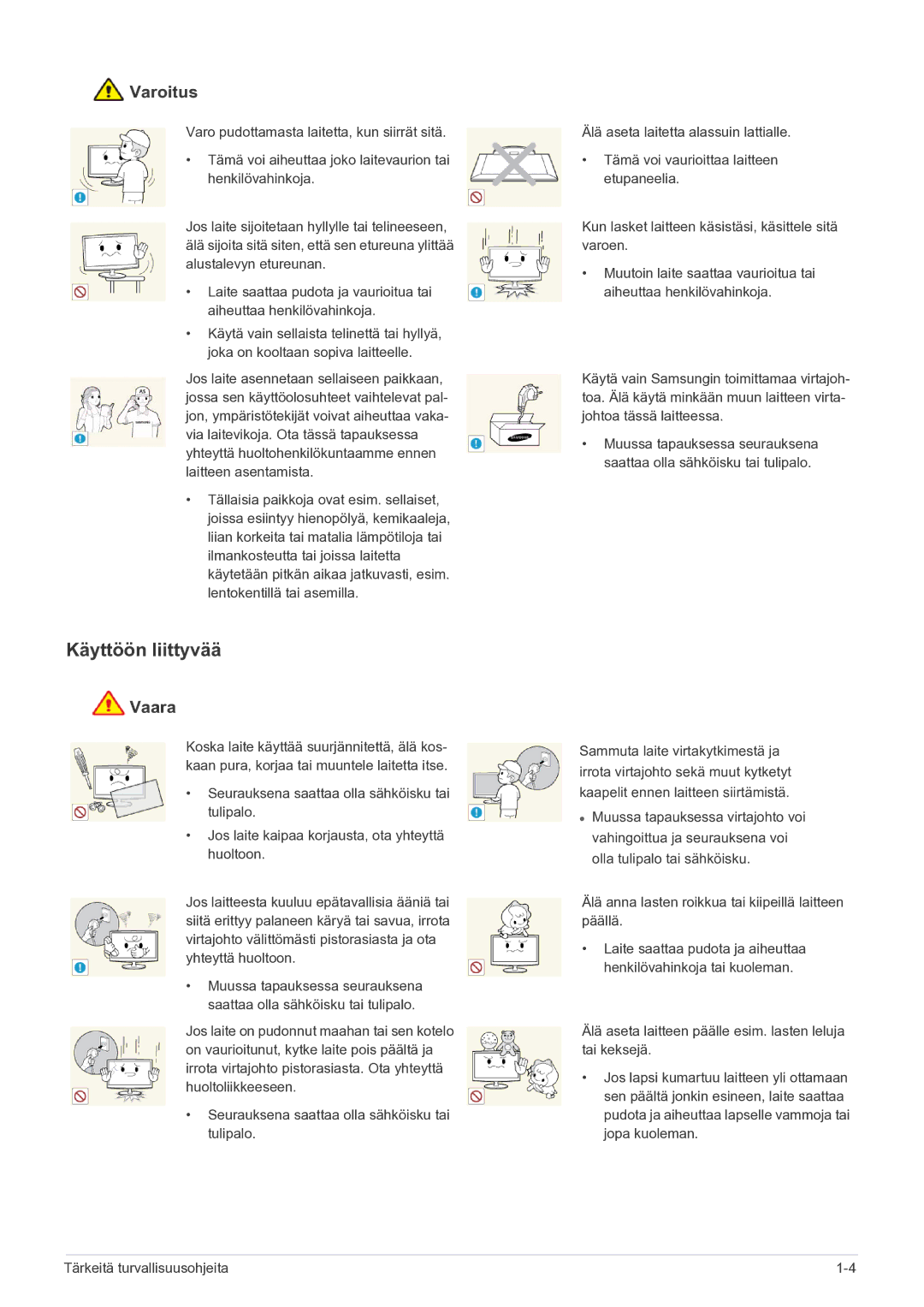 Samsung LF22NPBHBNP/EN manual Käyttöön liittyvää, Varoitus 