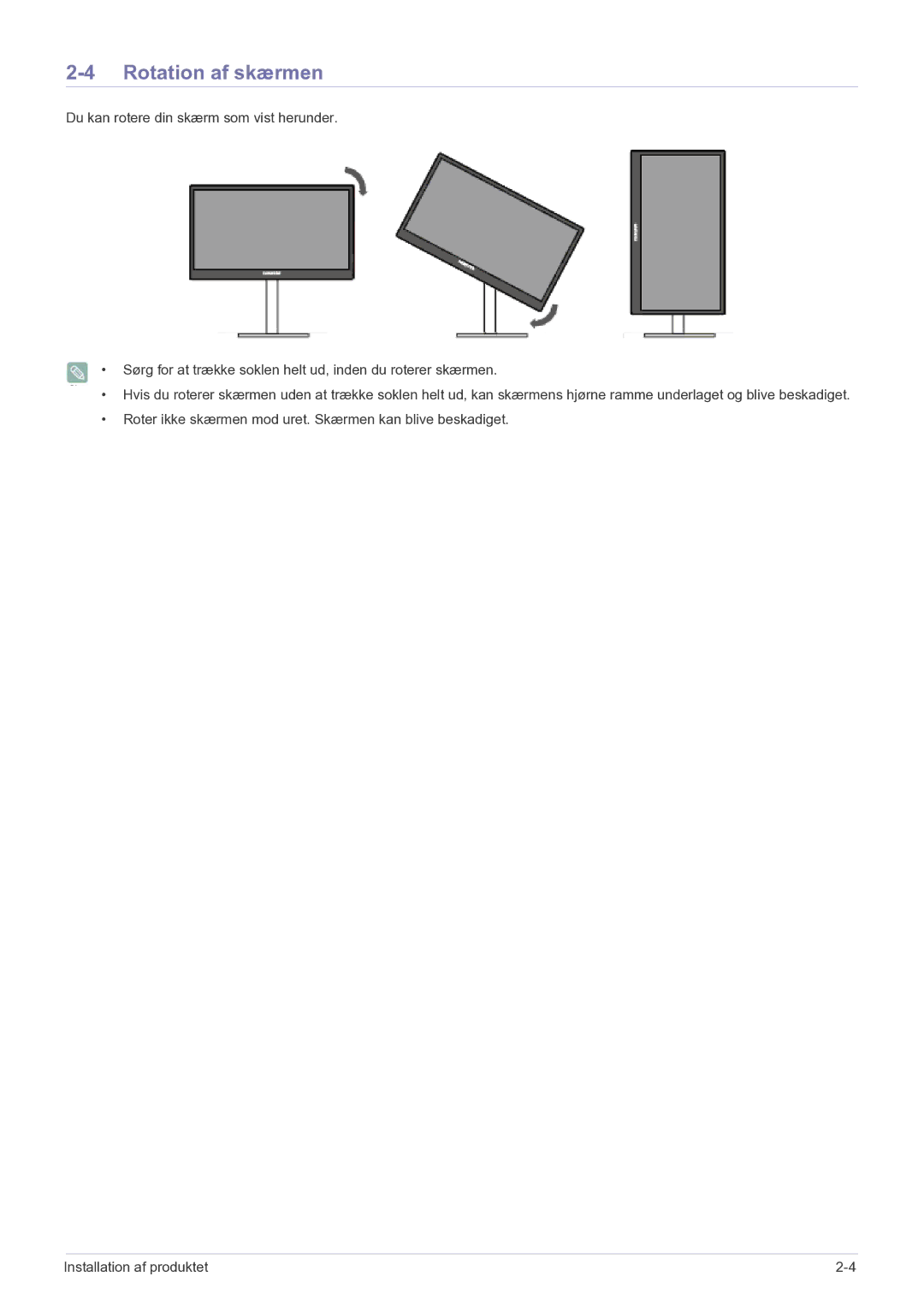 Samsung LF22NPBHBNP/EN manual Rotation af skærmen 