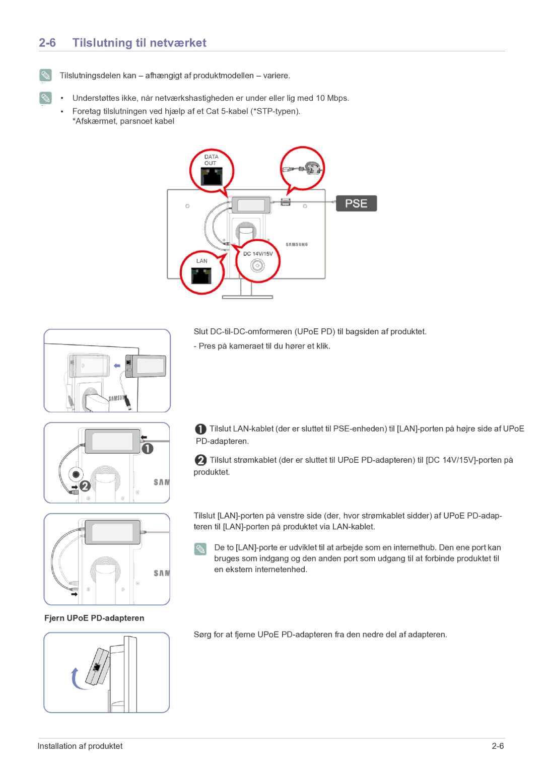 Samsung LF22NPBHBNP/EN manual Tilslutning til netværket, Tilslutningsdelen kan afhængigt af produktmodellen variere 