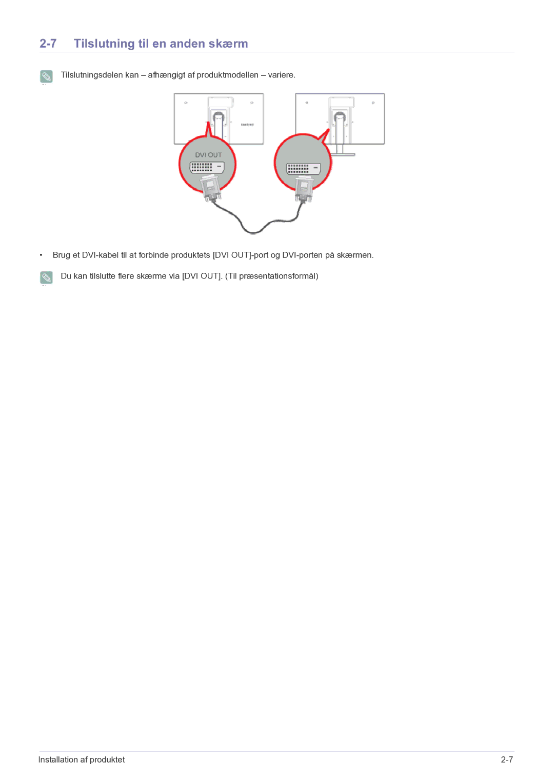 Samsung LF22NPBHBNP/EN manual Tilslutning til en anden skærm 