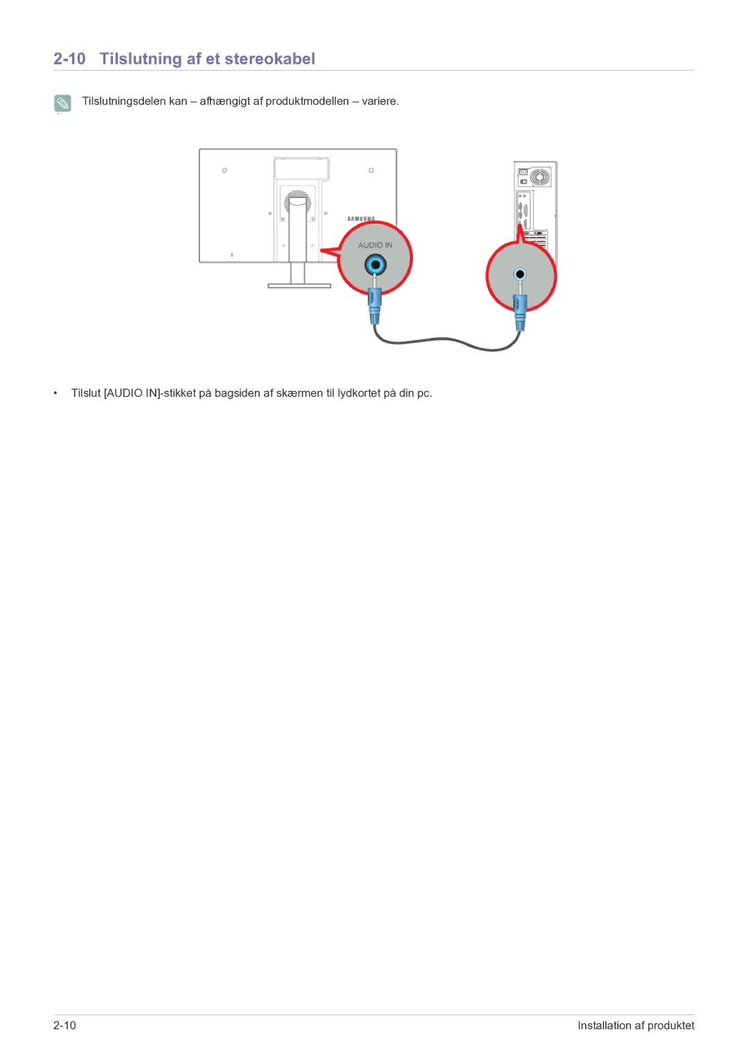 Samsung LF22NPBHBNP/EN manual Tilslutning af et stereokabel 