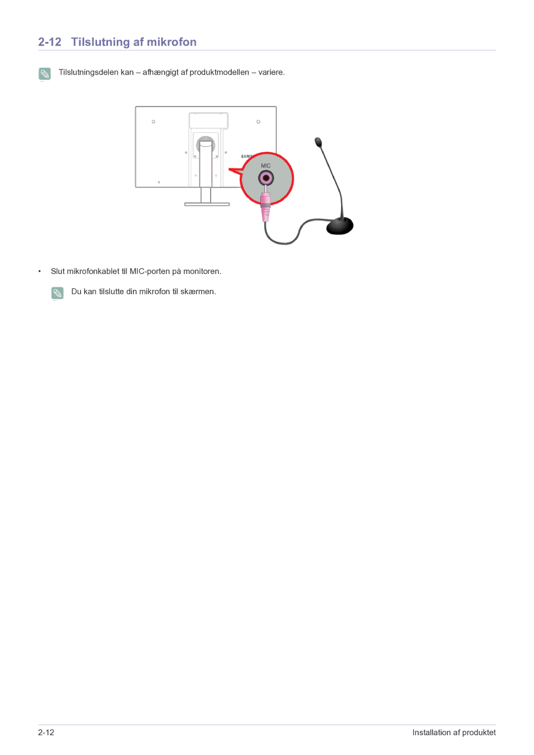 Samsung LF22NPBHBNP/EN manual Tilslutning af mikrofon 