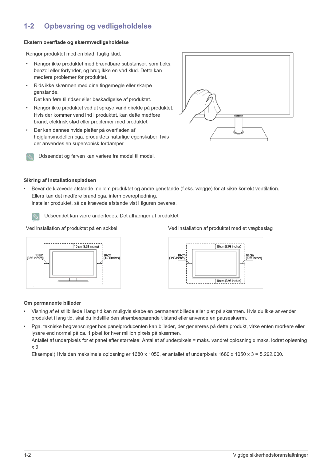 Samsung LF22NPBHBNP/EN manual Opbevaring og vedligeholdelse, Ekstern overflade og skærmvedligeholdelse 