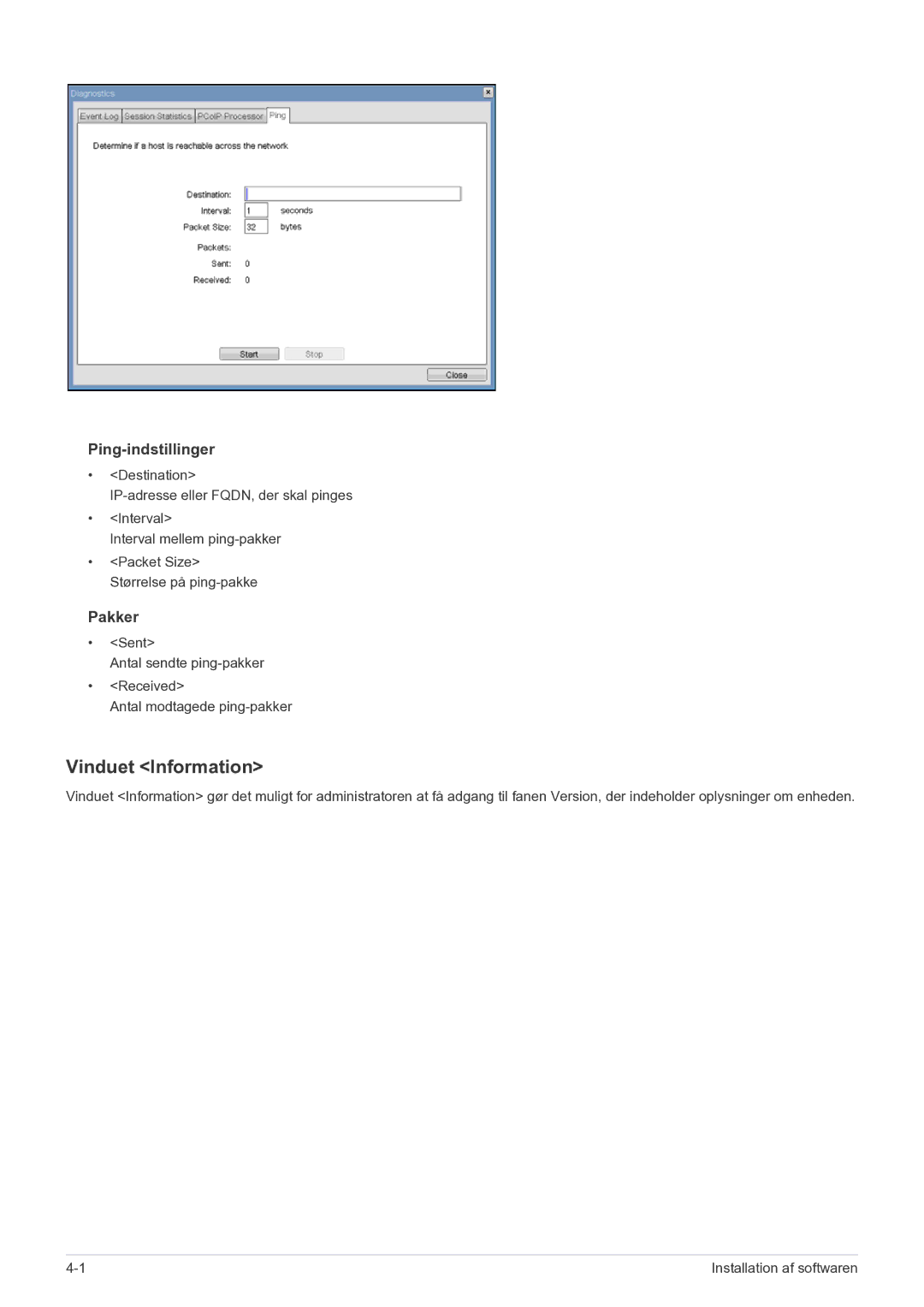 Samsung LF22NPBHBNP/EN manual Vinduet Information, Ping-indstillinger, Pakker 