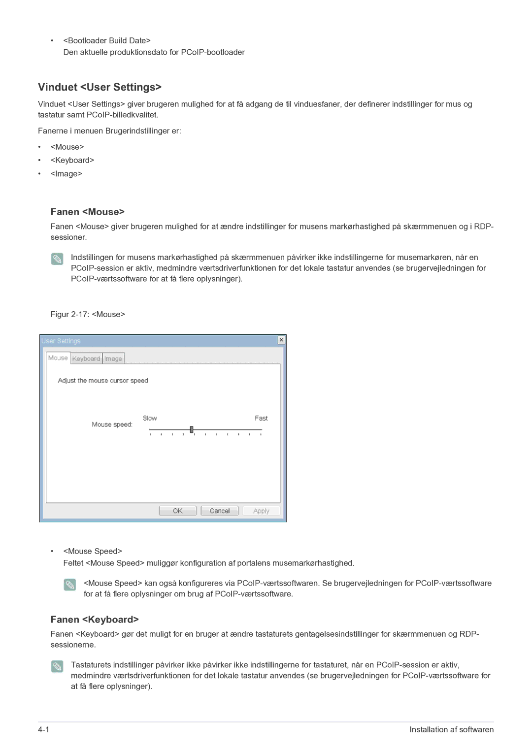 Samsung LF22NPBHBNP/EN manual Vinduet User Settings, Fanen Mouse, Fanen Keyboard 