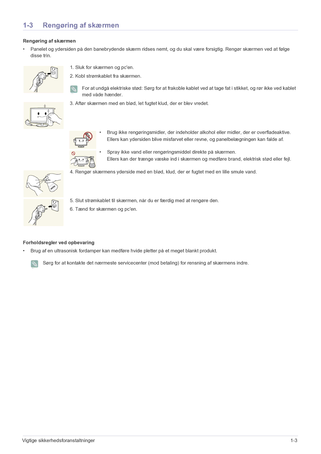 Samsung LF22NPBHBNP/EN manual Rengøring af skærmen, Forholdsregler ved opbevaring 