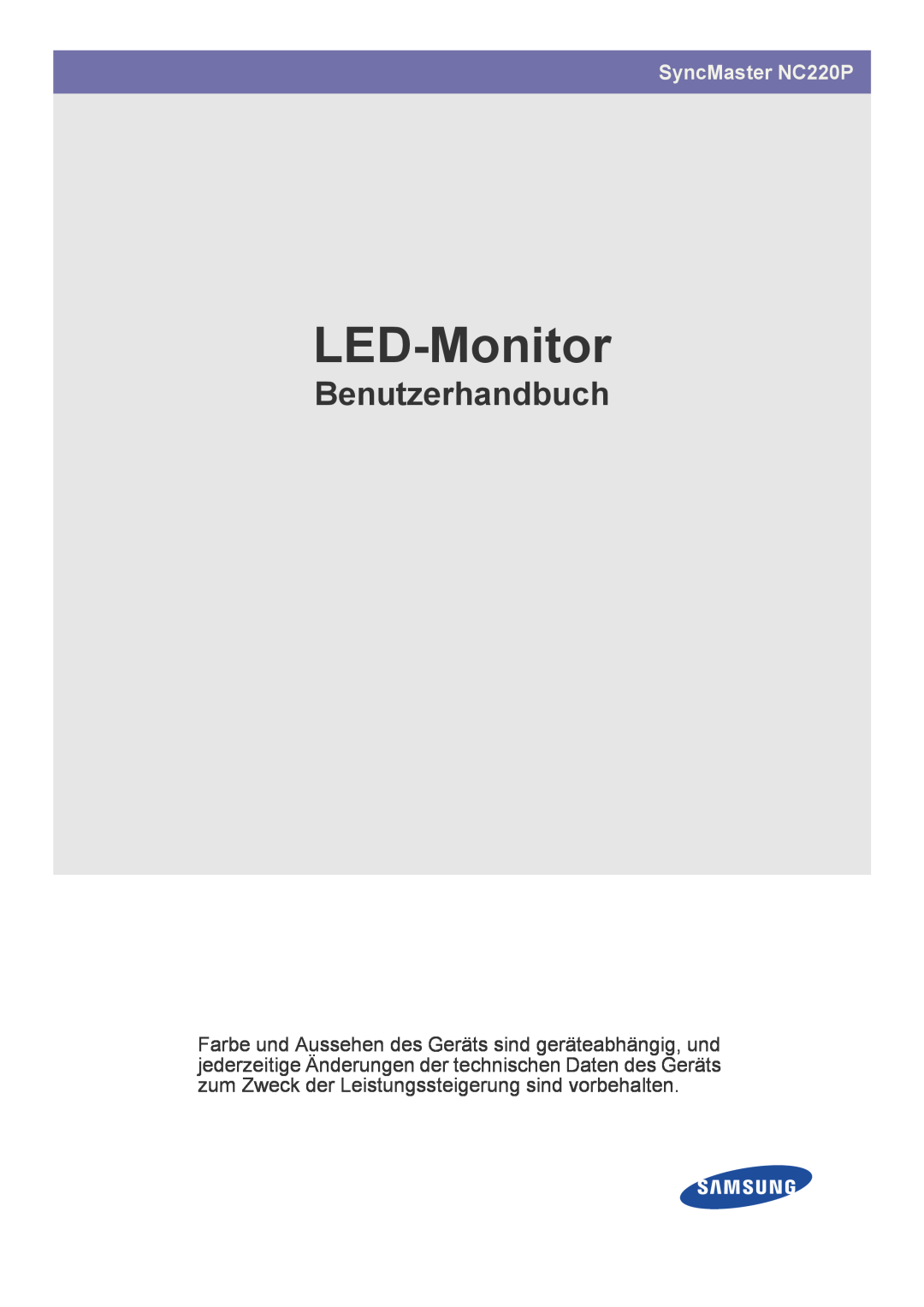 Samsung LF22NPBHBNP/EN manual LED-Monitor, Benutzerhandbuch, SyncMaster NC220P 