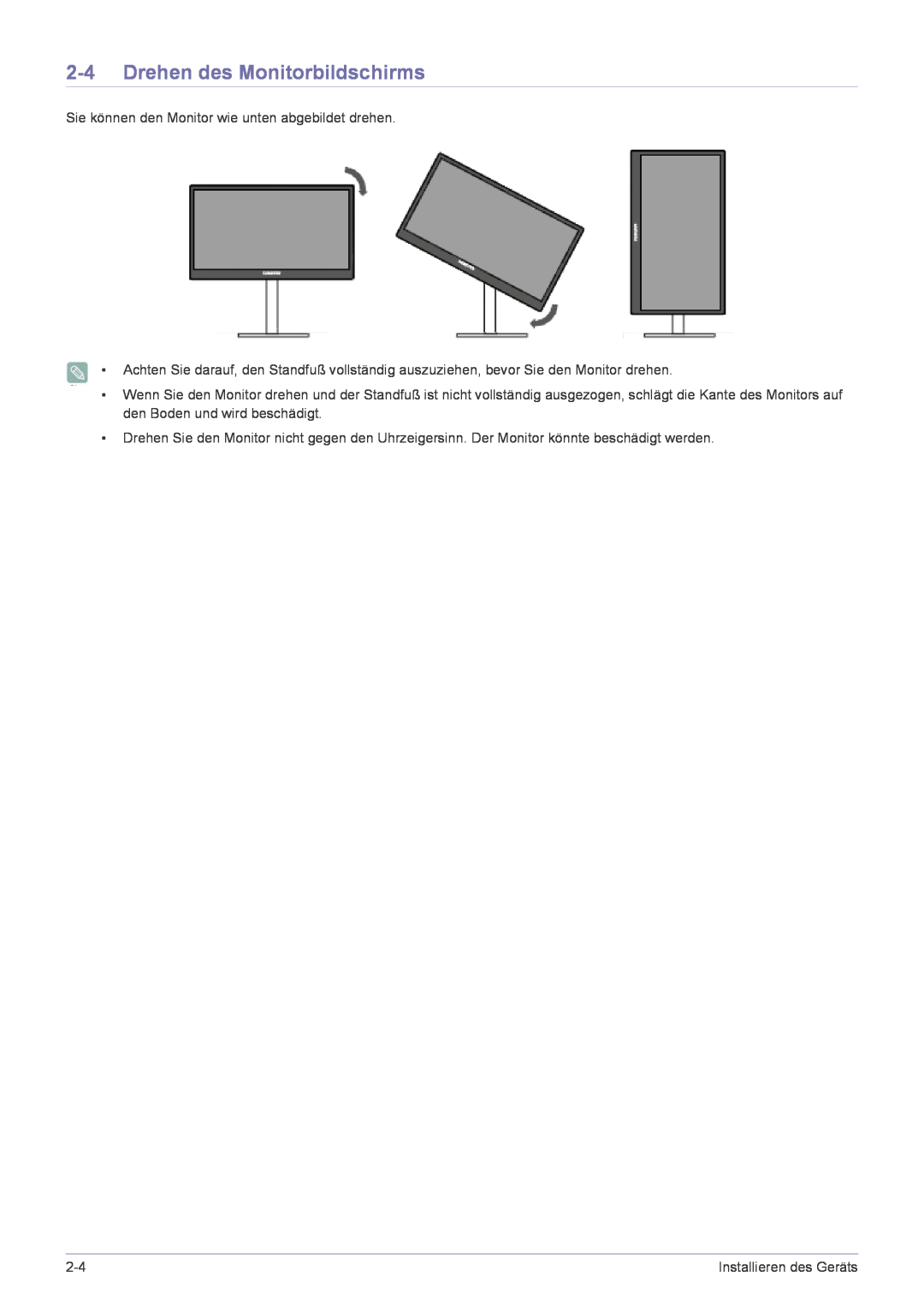 Samsung LF22NPBHBNP/EN manual Drehen des Monitorbildschirms 