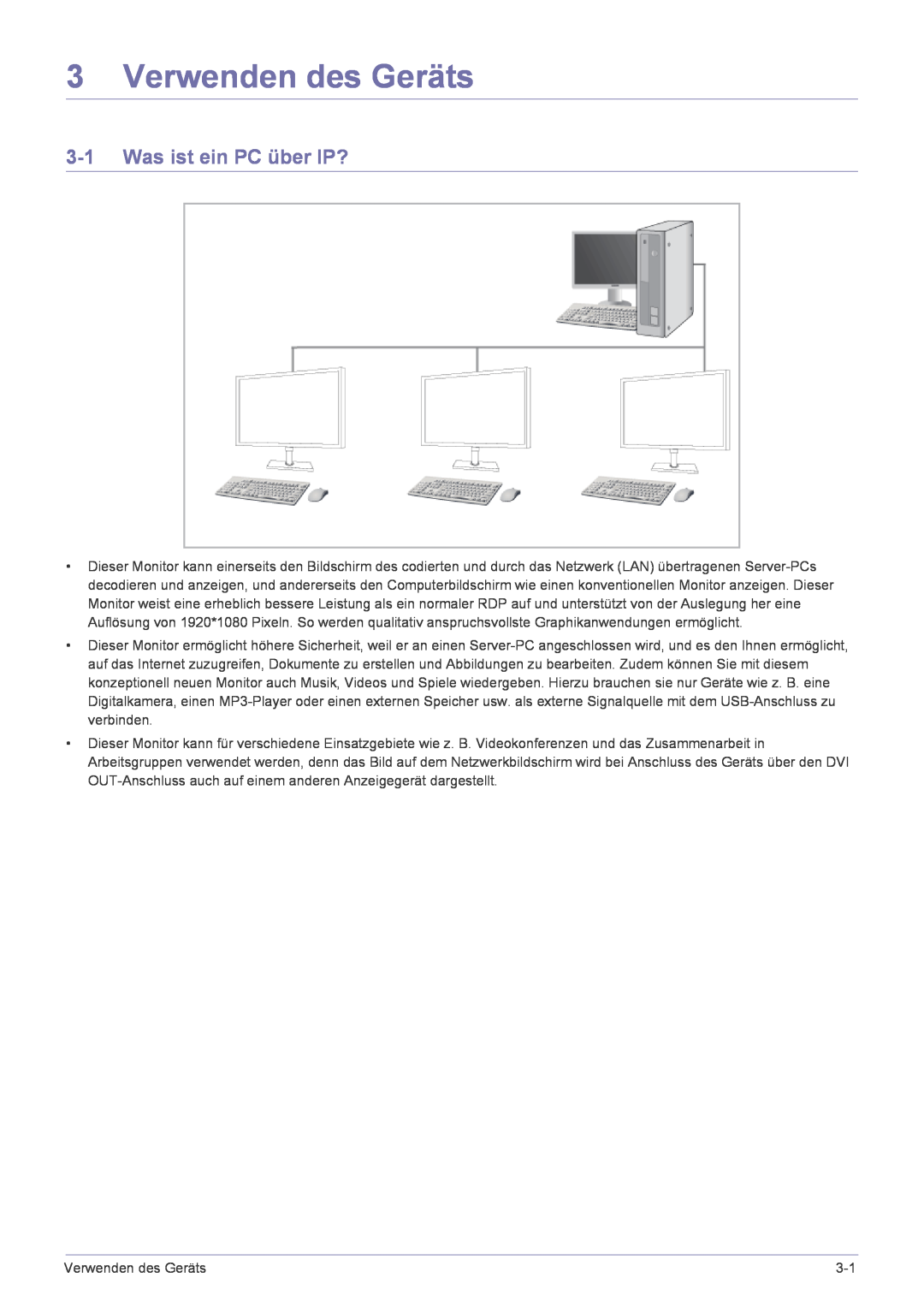 Samsung LF22NPBHBNP/EN manual Verwenden des Geräts, Was ist ein PC über IP? 