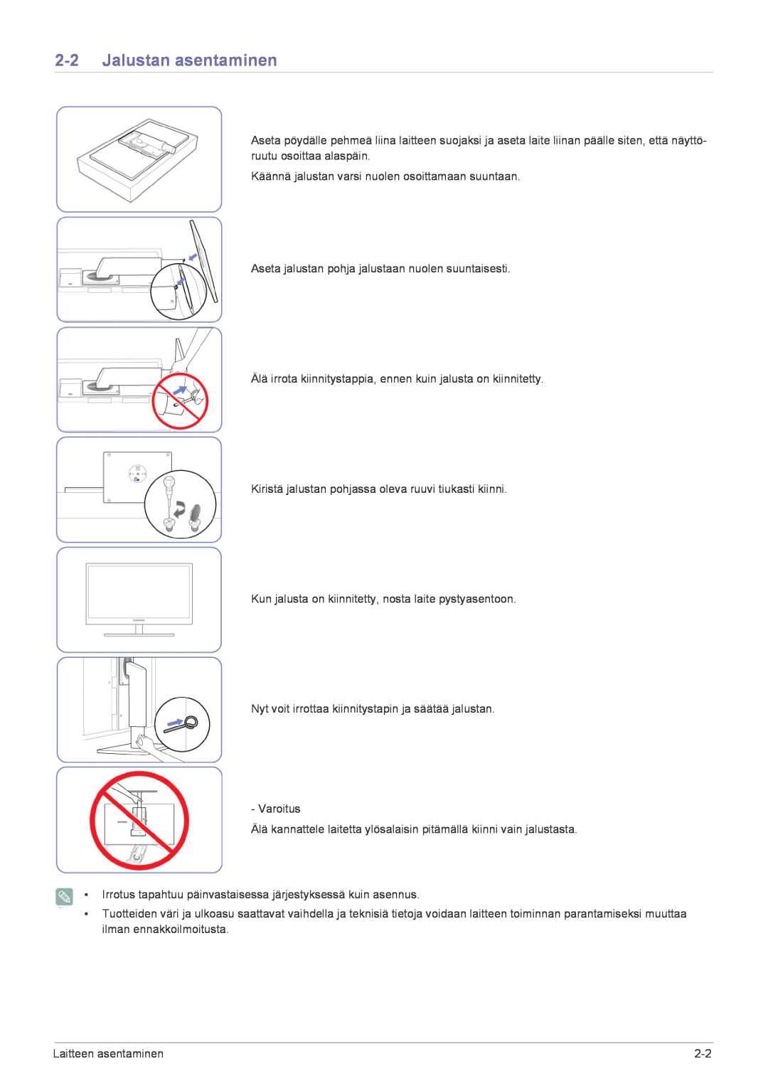 Samsung LF22NPBHBNP/EN manual Jalustan asentaminen 