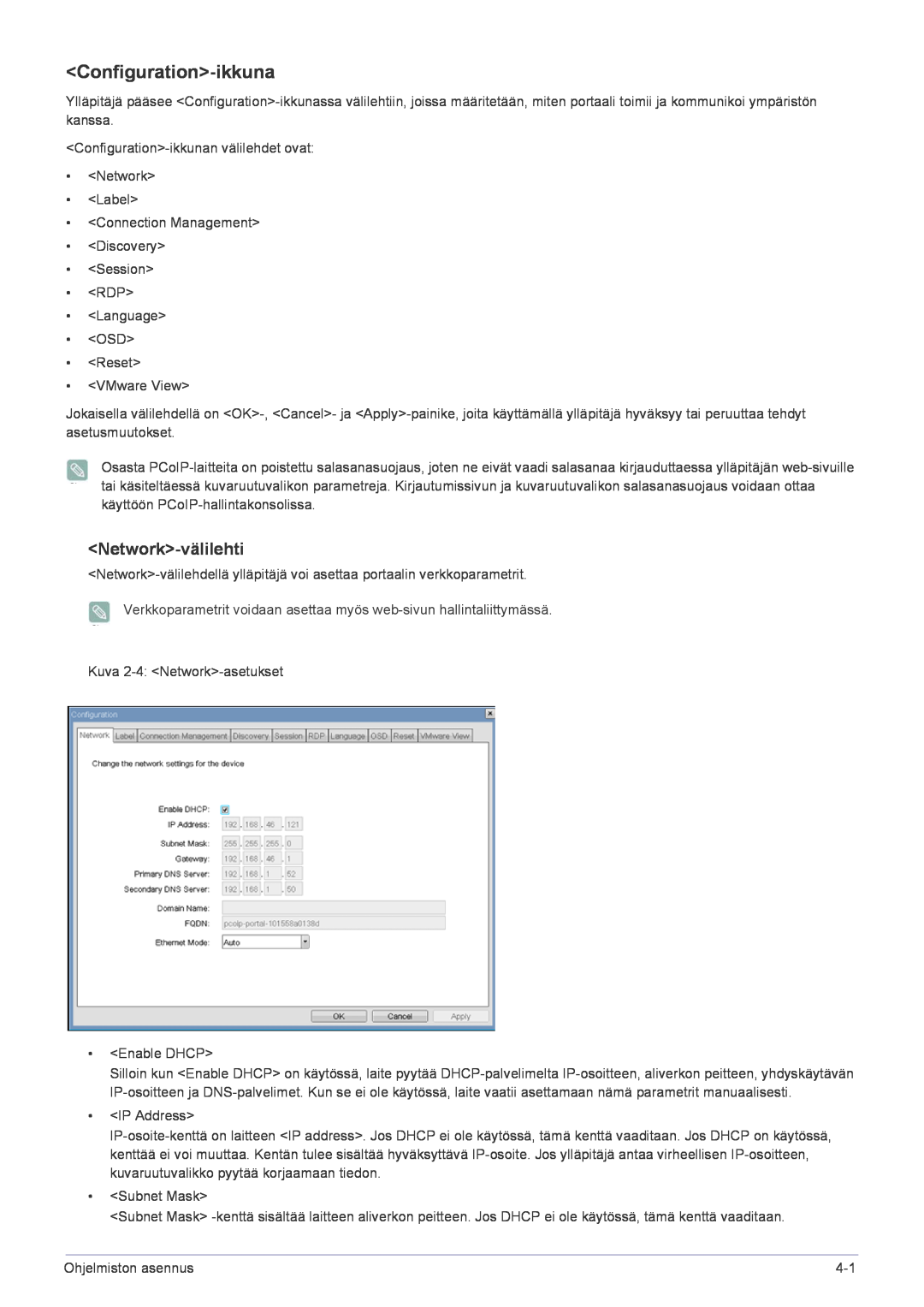 Samsung LF22NPBHBNP/EN manual Configuration-ikkuna, Network-välilehti 