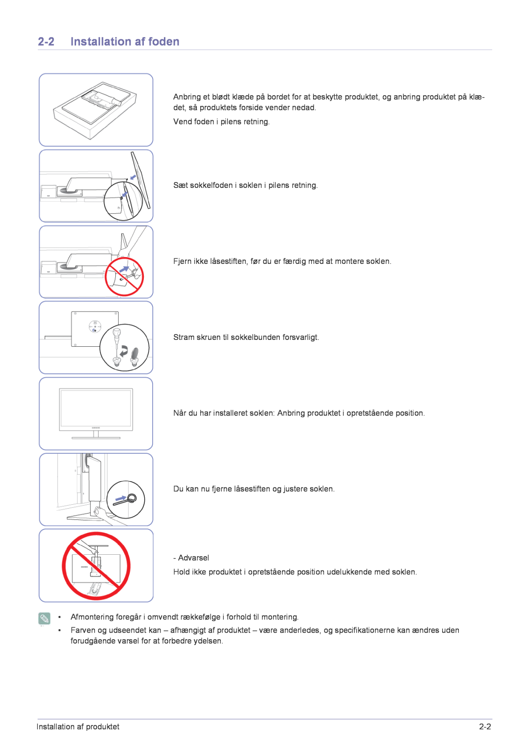 Samsung LF22NPBHBNP/EN manual Installation af foden 