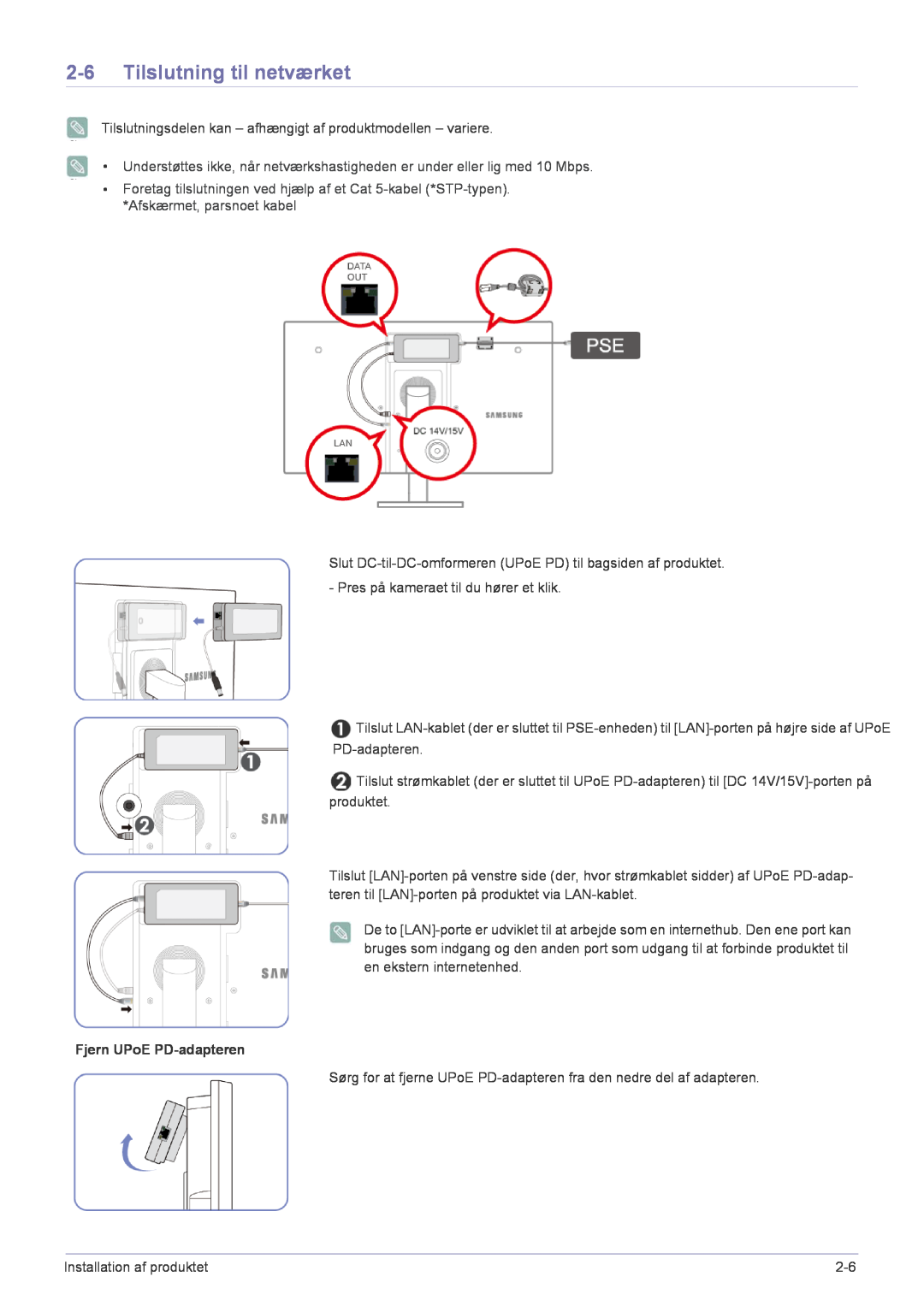 Samsung LF22NPBHBNP/EN manual Tilslutning til netværket, Fjern UPoE PD-adapteren 