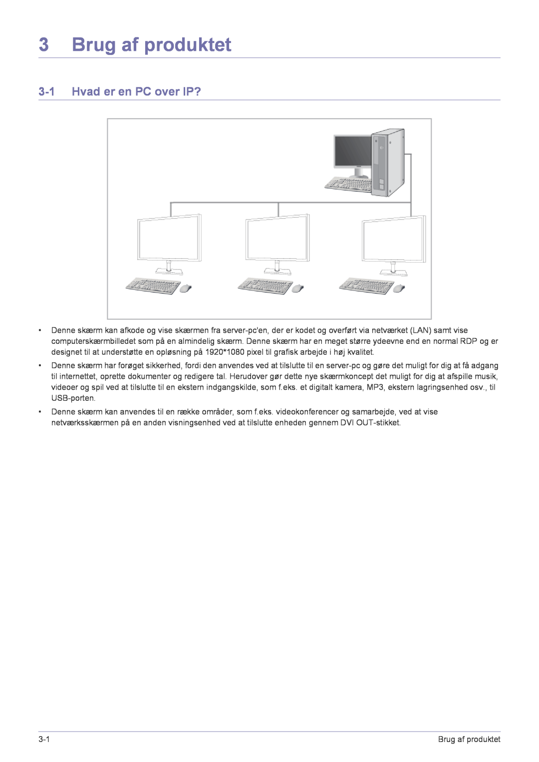 Samsung LF22NPBHBNP/EN manual Brug af produktet, Hvad er en PC over IP? 