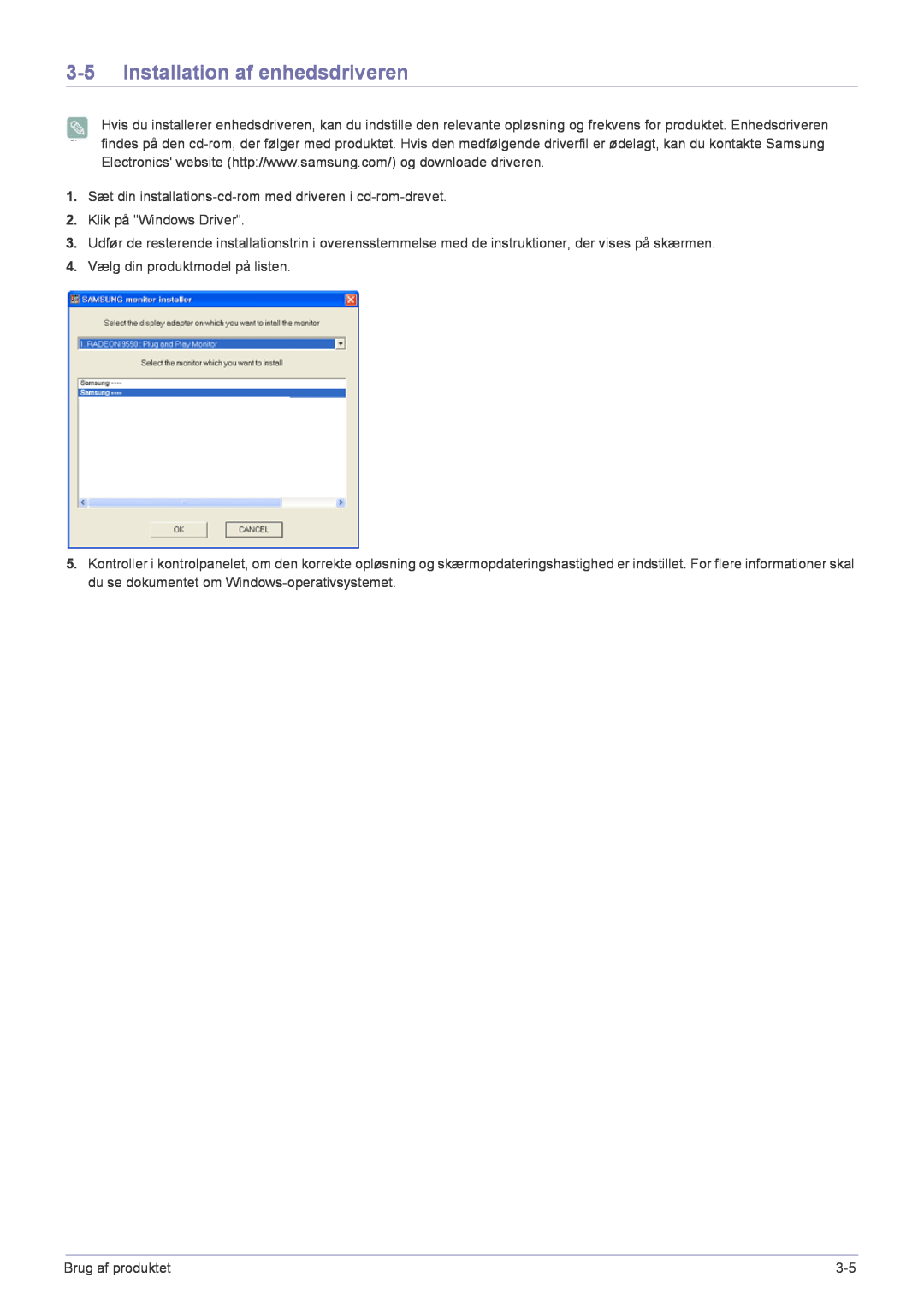 Samsung LF22NPBHBNP/EN manual Installation af enhedsdriveren 