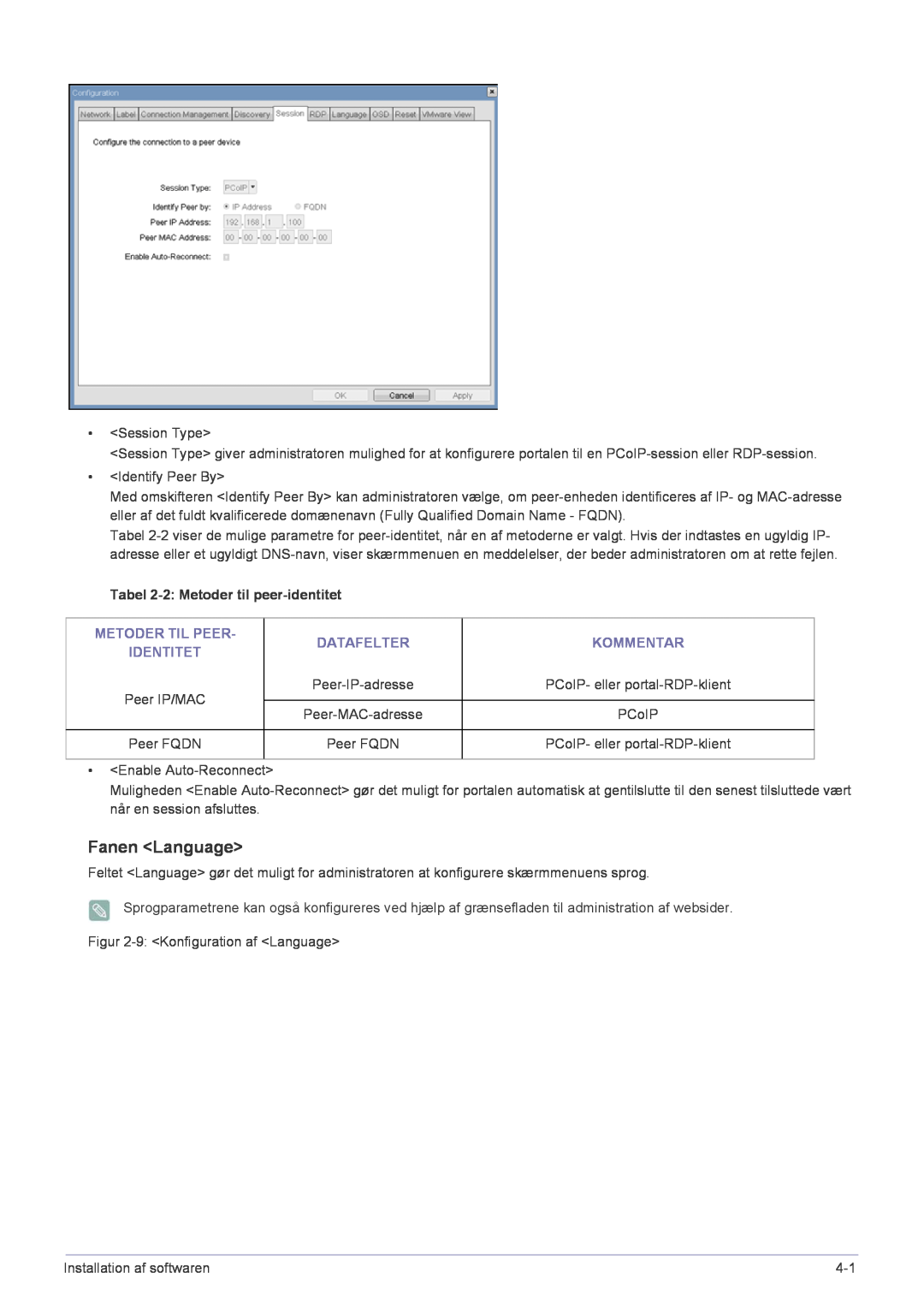 Samsung LF22NPBHBNP/EN manual Fanen Language, Metoder Til Peer, Datafelter, Kommentar, Identitet 